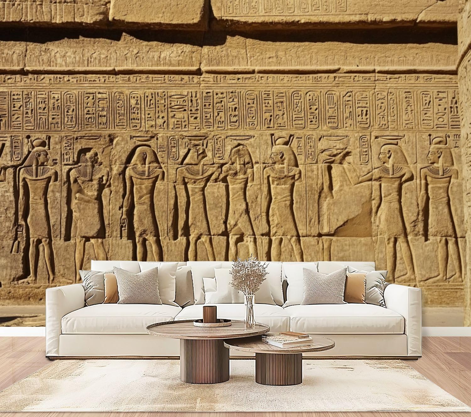 Wall Mural Peel & Stick Hieroglyphic carvings Ancient Egyptian Temple Self-Adhesive Wallpaper Removable Wall Decal Wall Sticker Home Decor for Living Room Bedroom 100"x144"