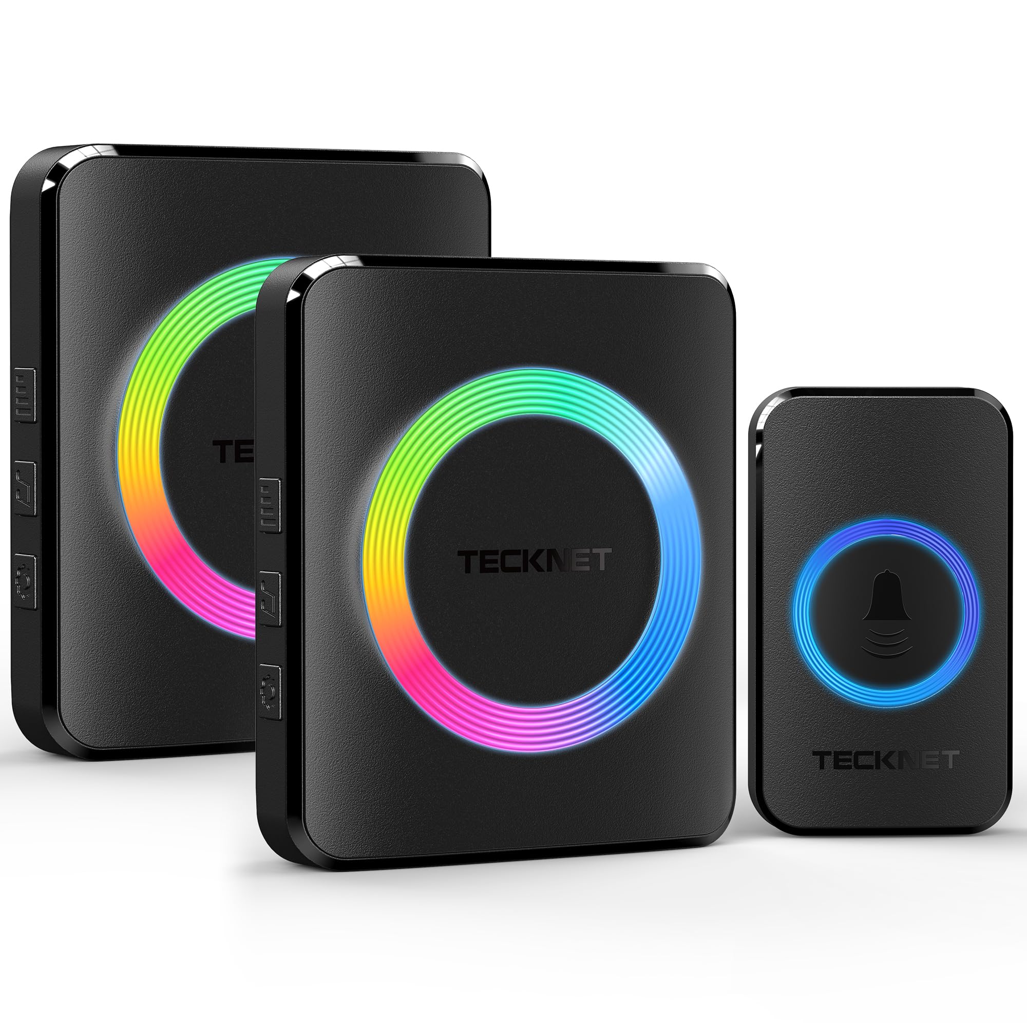 Tecknet Black Wireless Doorbell With 2 Receivers, 1300Ft Long Range Ip65 Waterproof Door Bells Wireless Cordless, 120Db Loud Plug-In Doorbell With 5 Volume Levels, 60 Chimes & Rgb Light (Black)