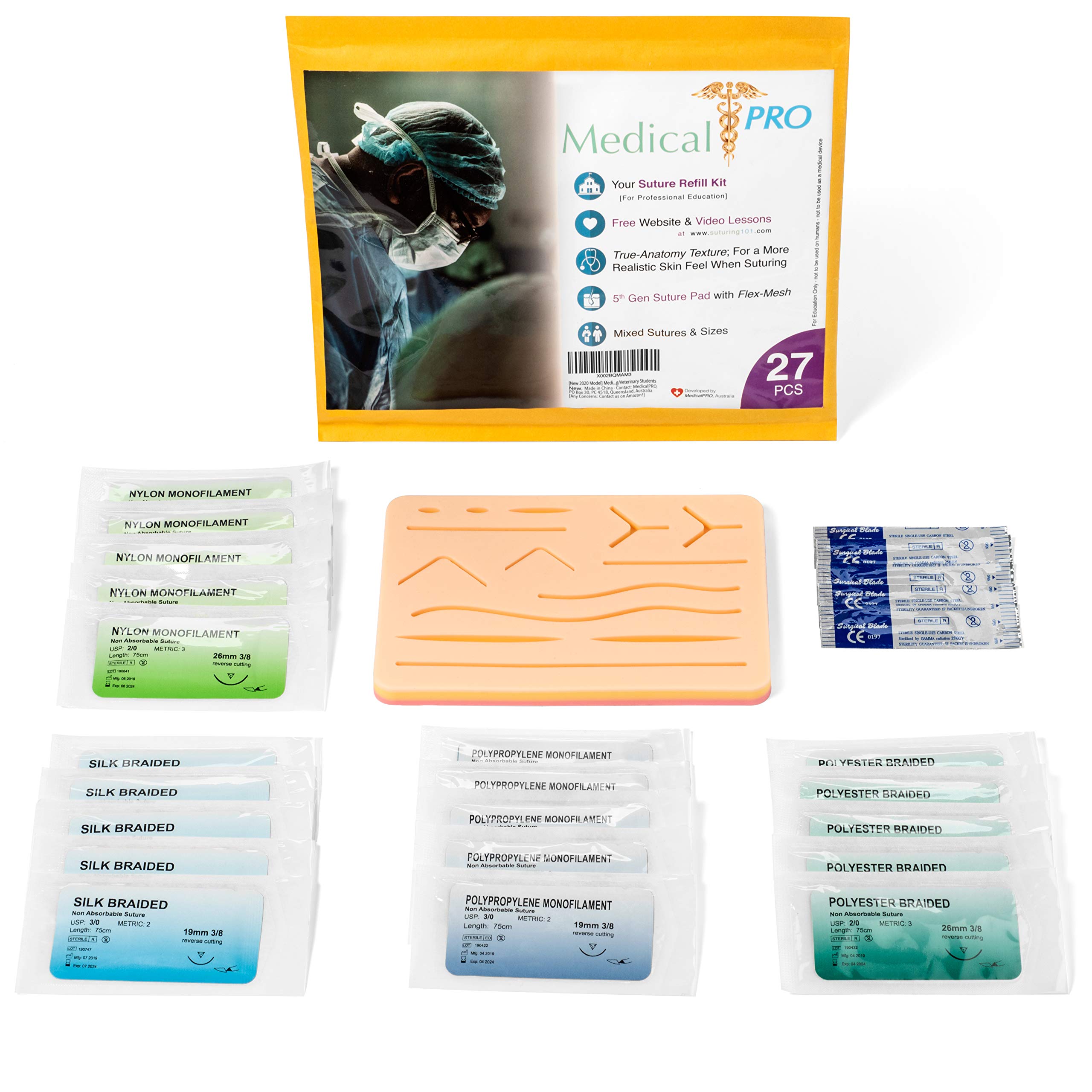 Complete Suture Practice Kit (27 Pieces) for Suturing Classes
