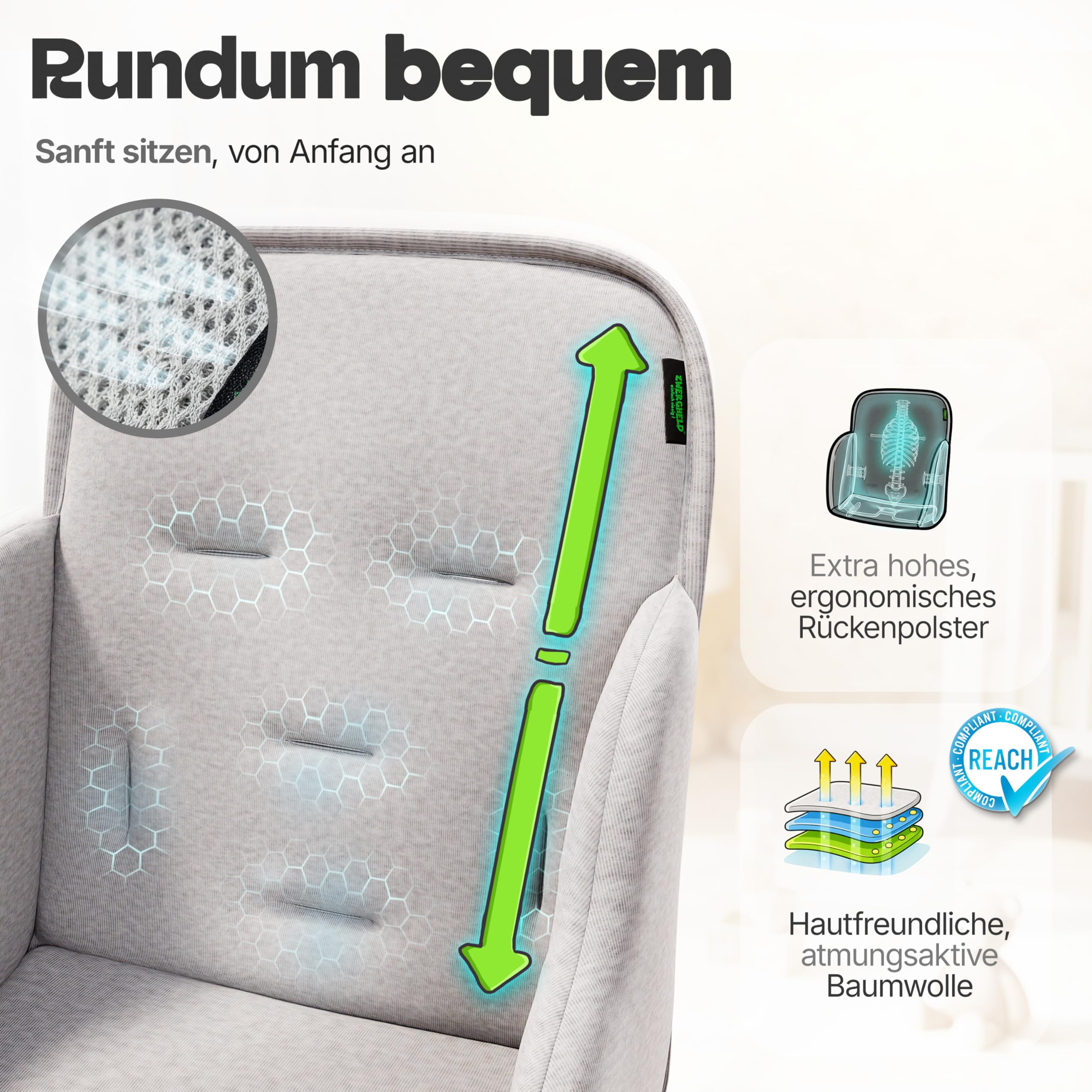 GripSeat Sitzverkleinerer für Babys ab 6 Monaten, kompatibel mit Hauck Alpha+, Beta+, ZS3, ZS4, mit stabilisierten Seiten (light-grey)