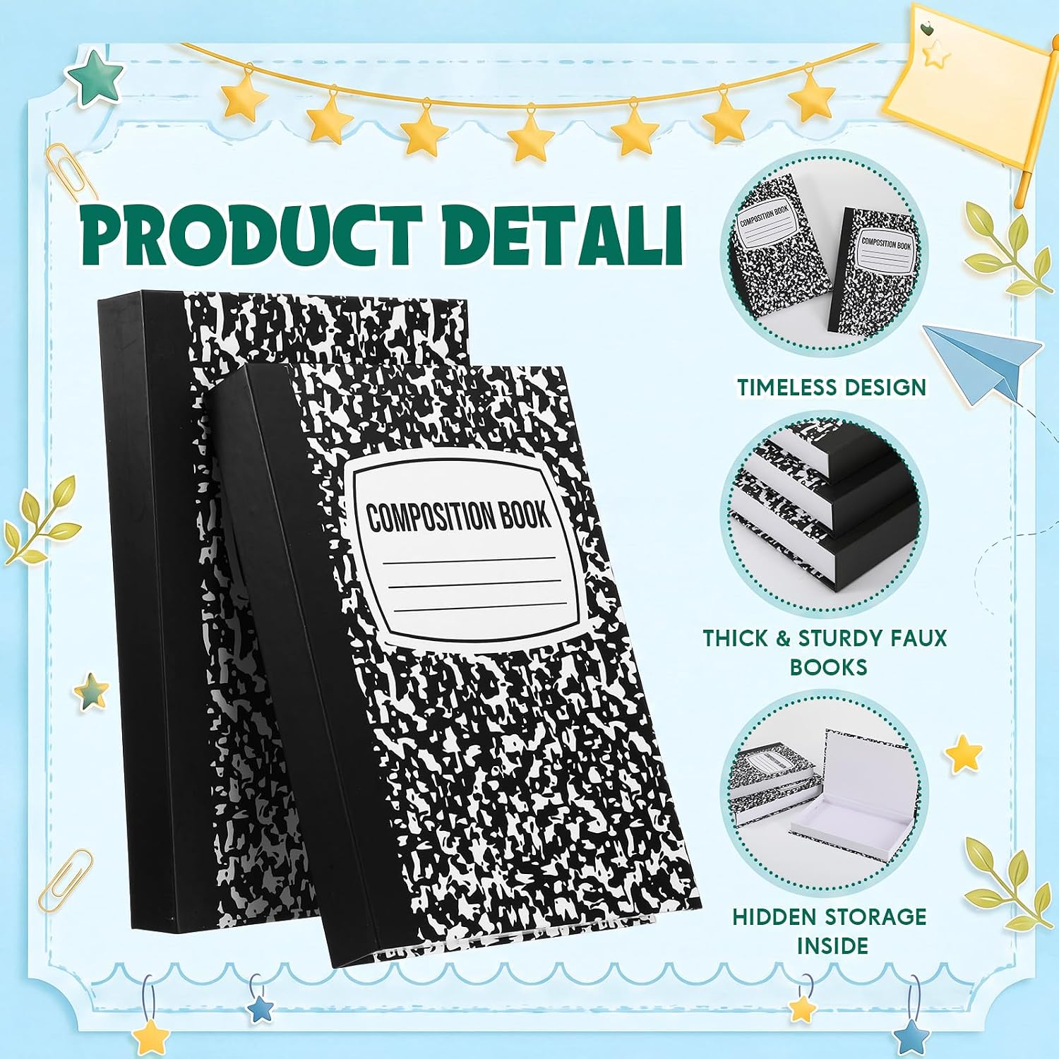 Spiareal 3 Pcs Composition Notebook Back to School Decorations, Black image 2