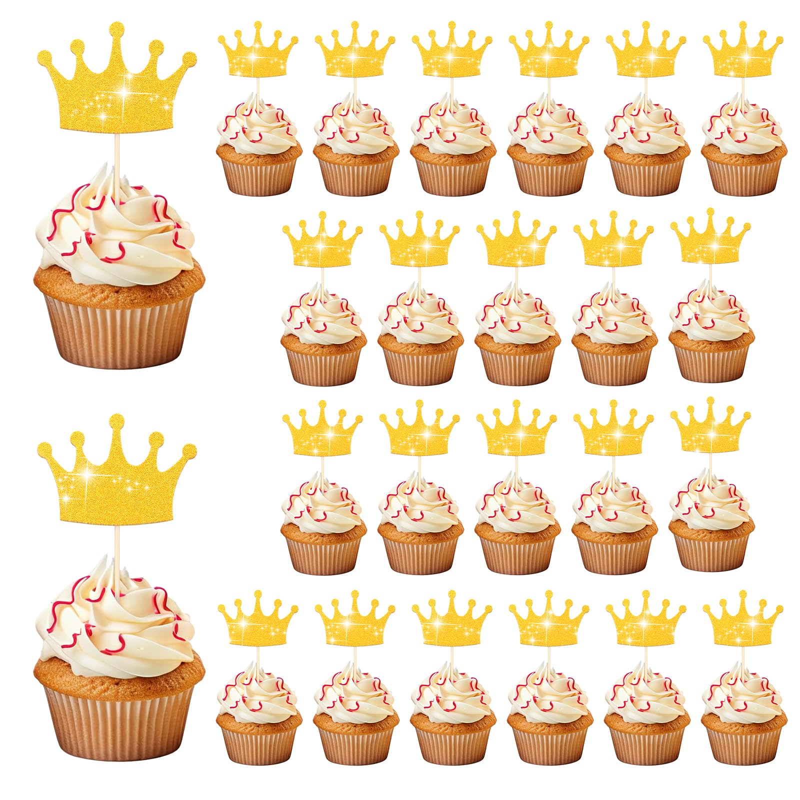 24 Stück Prinzessin Kronen Cupcake Topper - Silber Glitzer Deko Für Geburtstagspartys
