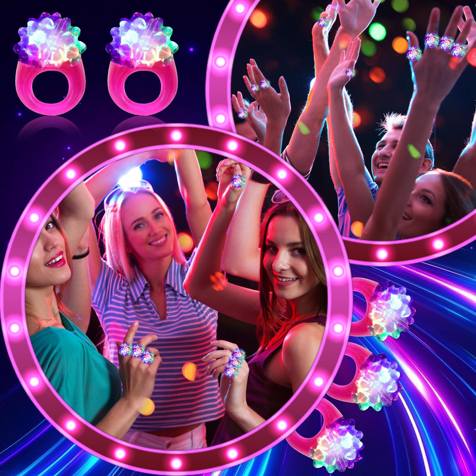 LACGO 60 Stück Weihnachts-Leuchtringe, LED-Blinkringe, Halloween-Partygeschenke, leuchtet im Dunkeln, holprige Gelee-Fingerleuchten, blinkend für Erwachsene, Karneval, Partyzubehör (lila)