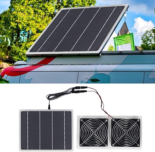 Miniatura 4 de Aramox Ventilador de paneles solares para autocaravana, ventilador alimentado por panel solar, 2 ventiladores de 100 W, 20 V, energía verde,