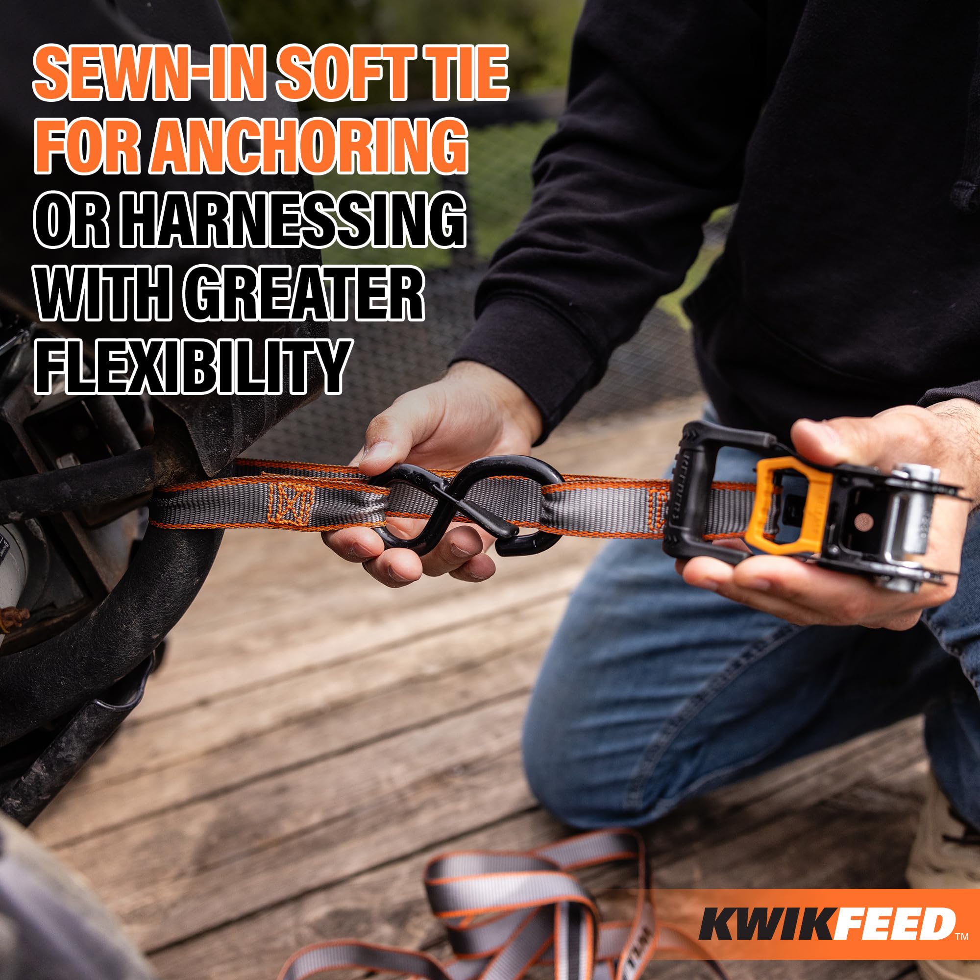 KwikFeed - Cinghie di fissaggio a cricchetto, carico e scarico rapidi, per moto, elettrodomestici, traslochi, carichi, 2,5 cm x 3,5 m, 226,8 kg WLL, fettuccia rinforzata, confezione da 2