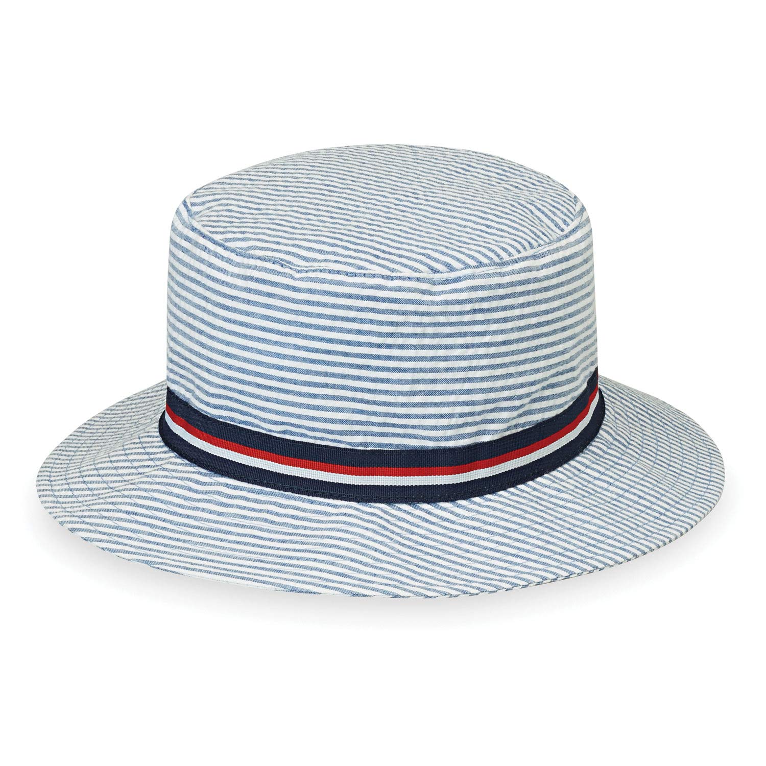 Wallaroo Hat Company Blue Stripes Children's Sawyer Bucket Hat - Upf 50+, 2" Brim, Cotton, Adjustable, Fit 4-8 Years, Designed In Australia,