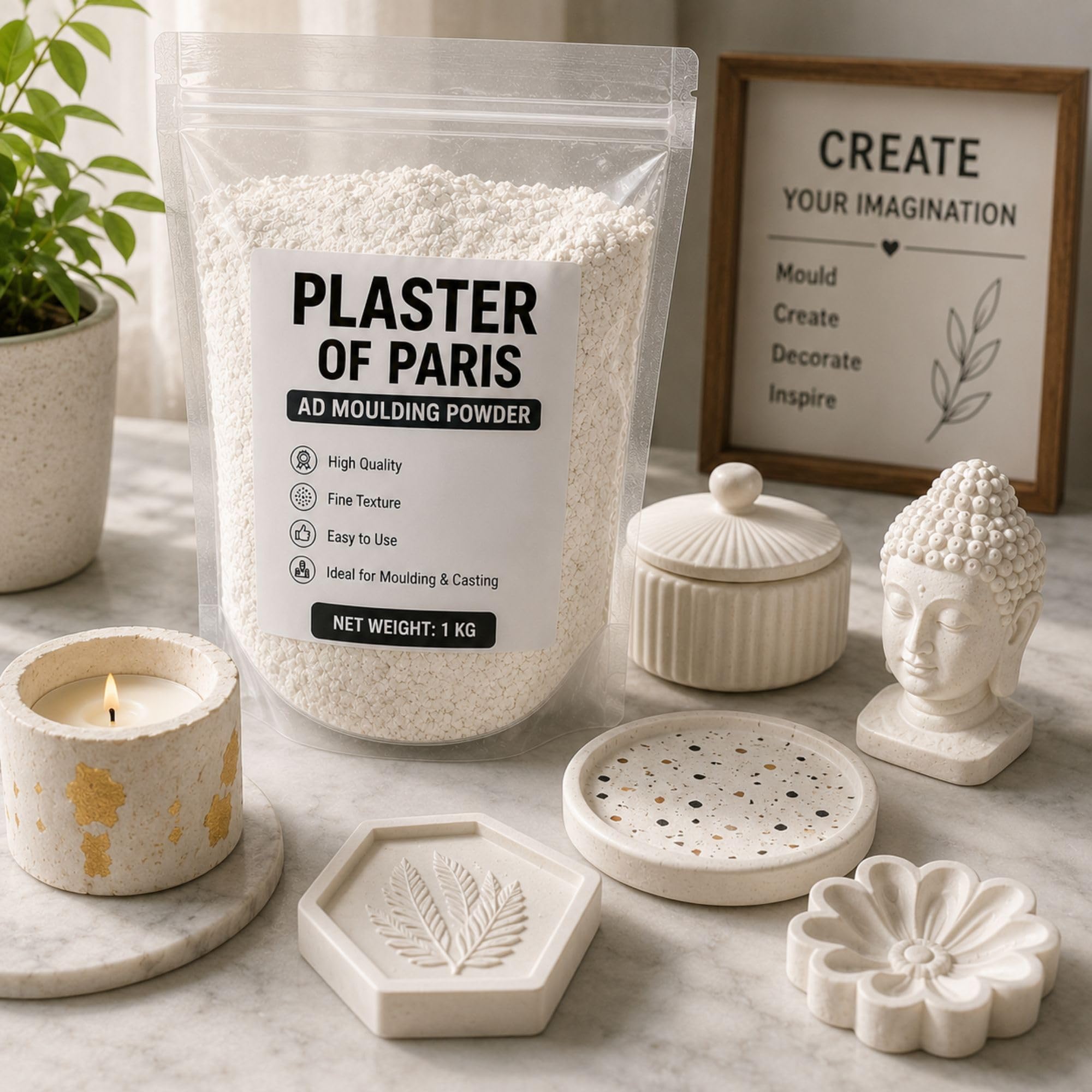 Casting Plaster Powder 1 Kg | Plaster of Paris | Gypsum Powder | Fine Grade White POP for Moulding, Casting, Coaster Making, Sculptures, Art & Craft, DIY Home Decor-image-17
