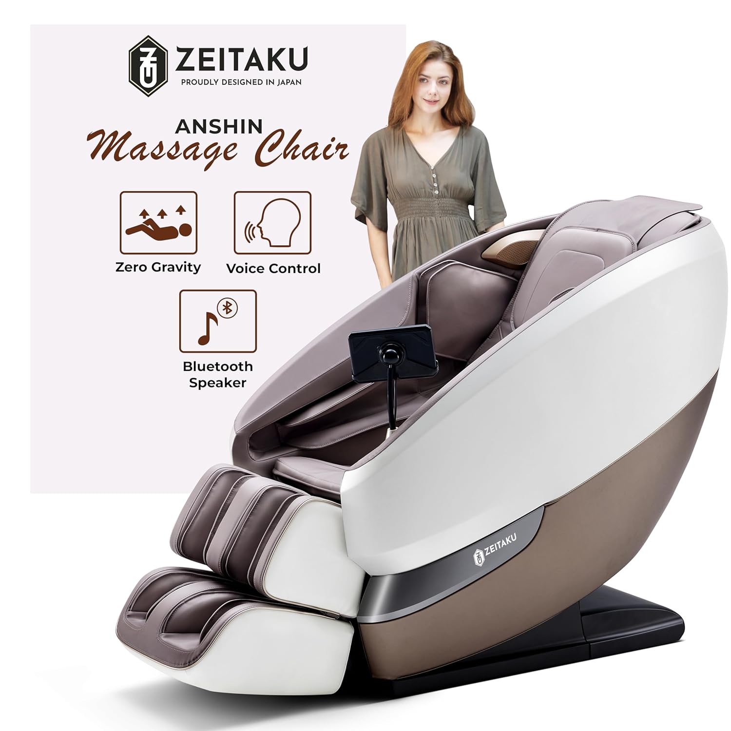 ZEITAKU ANSHIN Massage Chair Recliner: Full Body Massage, 18 Rollers Tuina Tech, 16 Auto Progs, Zero Gravity, Back Heat, Foot Massage, BT Speaker, LCD Display, Voice Control ZEITAKU ANSHIN Massage Chair Recliner: Full Body Massage, 18 Rollers Tuina Tech, 16 Auto Progs, Zero Gravity, Back Heat, Foot Massage, BT Speaker, LCD Display, Voice Control