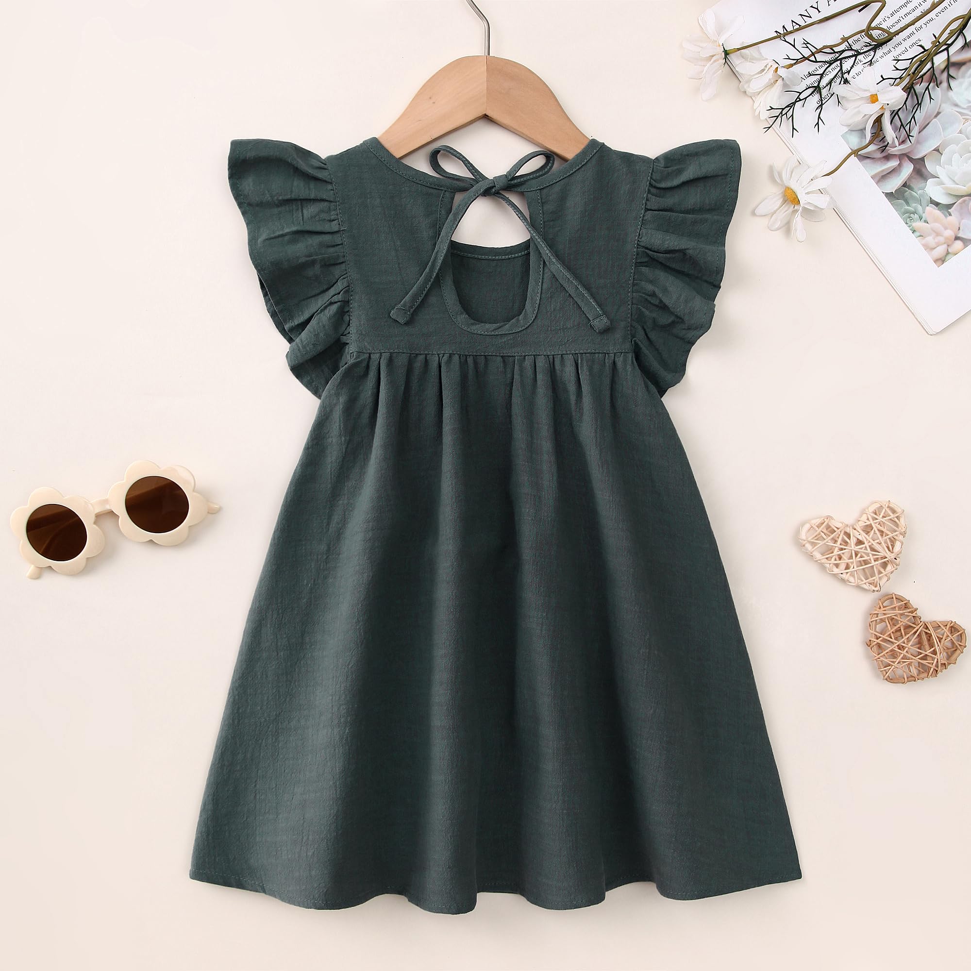 Vestido de verano para niña, de algodón y lino, con volantes, sin mangas, casual, playa, fiesta, 1-6 años