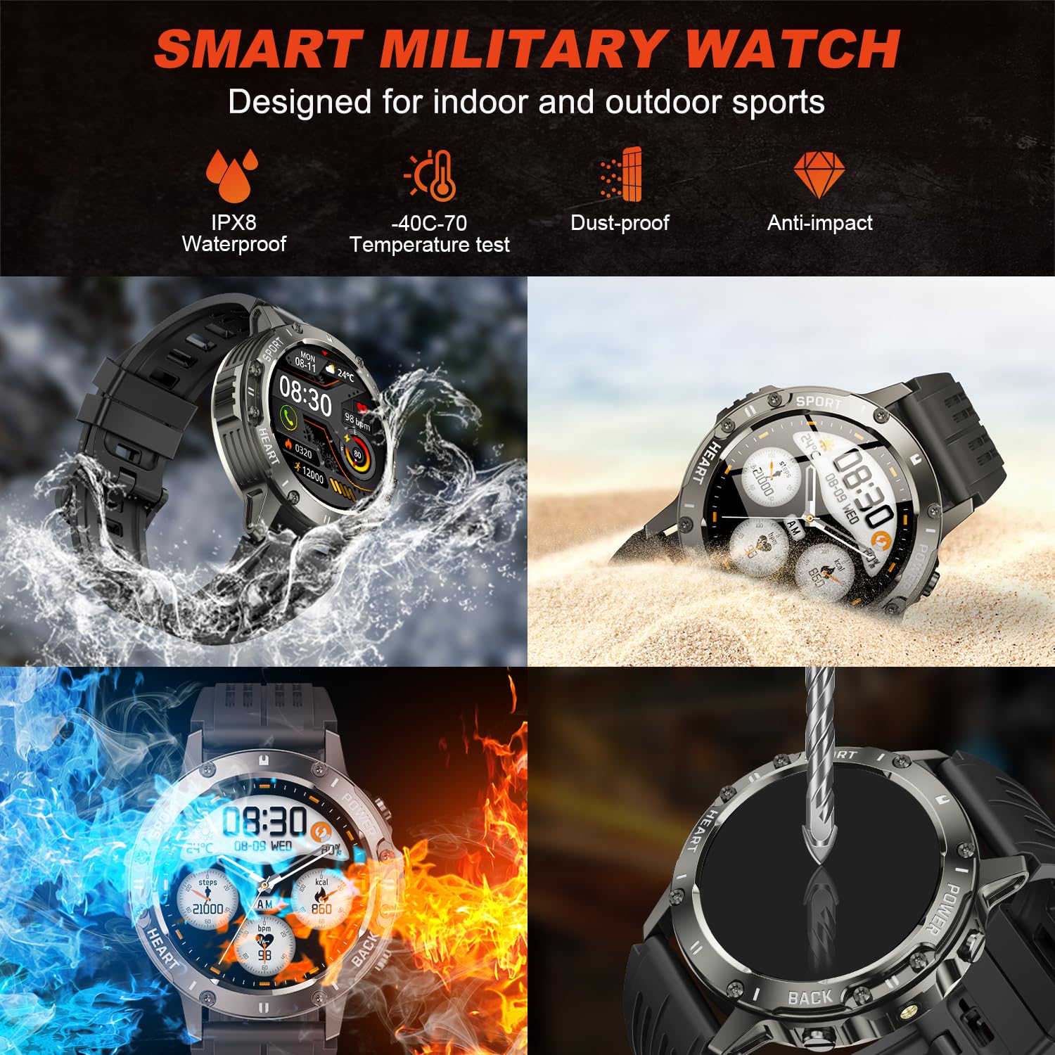 Smart Watch for Men Fitness Tracker: Bluetooth Waterproof Make Answer Call Digital Mens Watches Running Smartwatch for Android Phones iPhone Samsung Compatible Step Pedometer Sleep Heart Rate Monitor