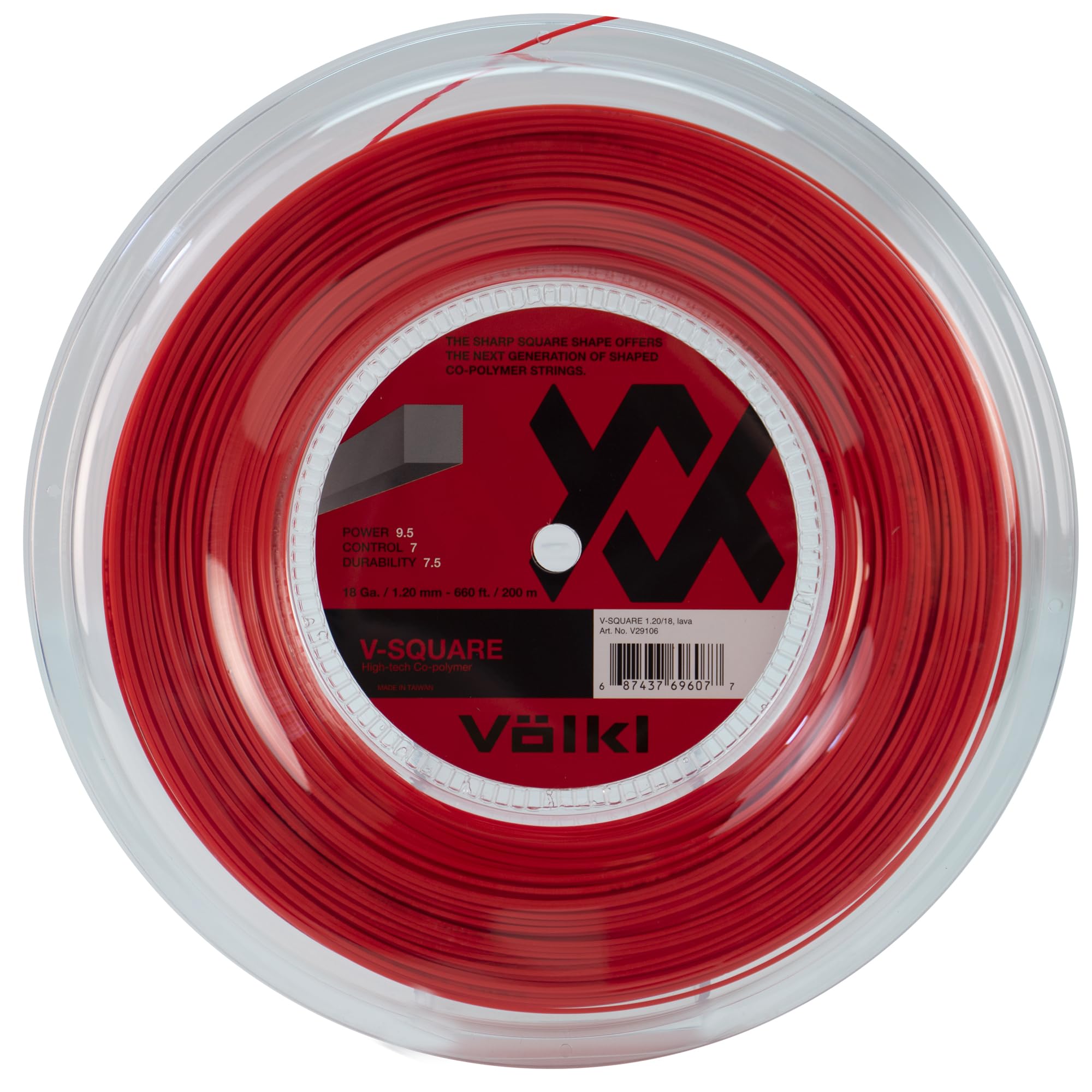 Volkl V-Square Tennis Racket Rope, Final Rotation and Feel Solid, Square Shape Co-Polymer (Red, 18, Spool)