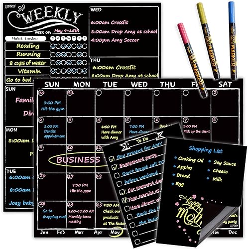 Miniatura 12 de Pizarra magnética para calendario mensual con marcadores de tiza líquidos brillantes en neón – Pizarra de planificación mensual para refrigerador