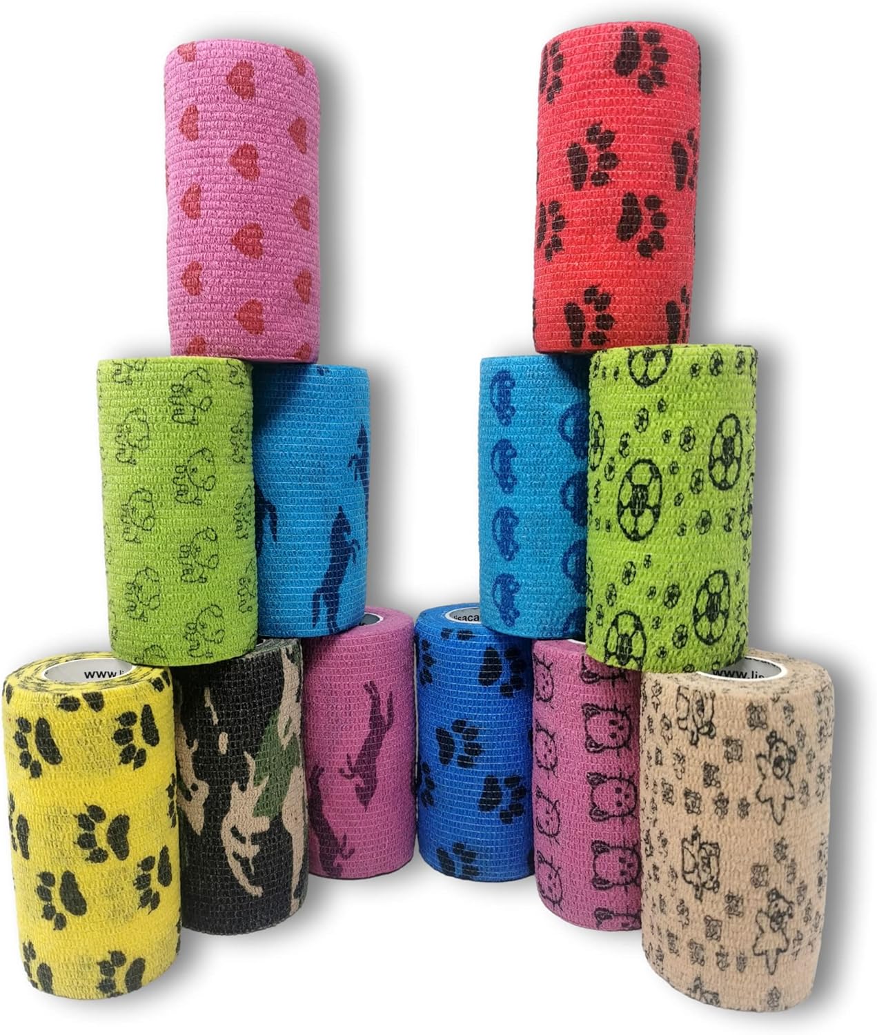 LisaCare Vendaje autoadhesivo de 10 cm x 4,5 m | 12 unidades de colores variados | vendaje cohesivo para heridas | elástico, sin pegamento (motivo mixto)