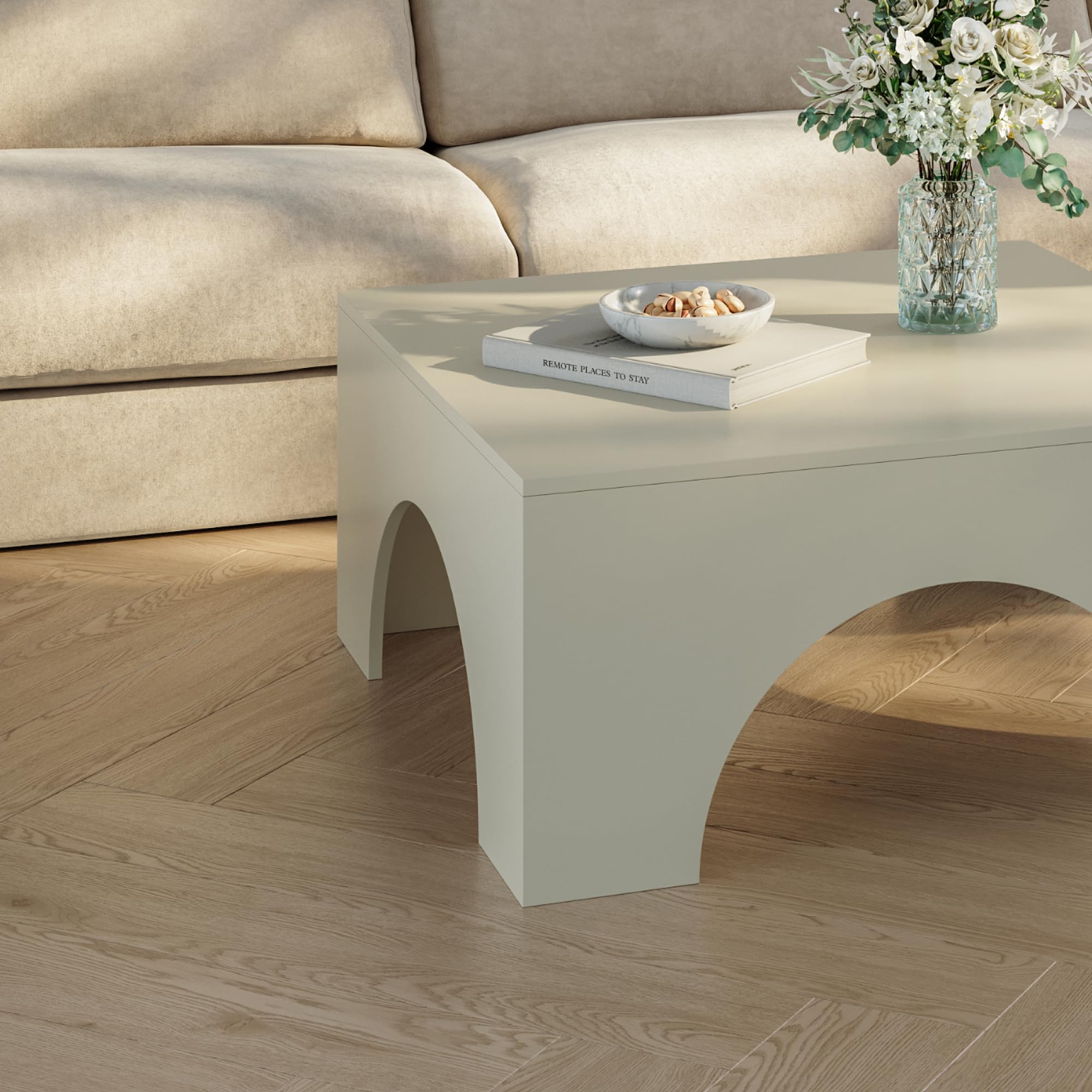 [en.casa] Tavolino da Salotto con Piano Quadrato Tavolo Basso Centrale da Caffè con Struttura ad Archi 80 x 80 x 37 cm per Soggiorno Studio - Colore Sabbia