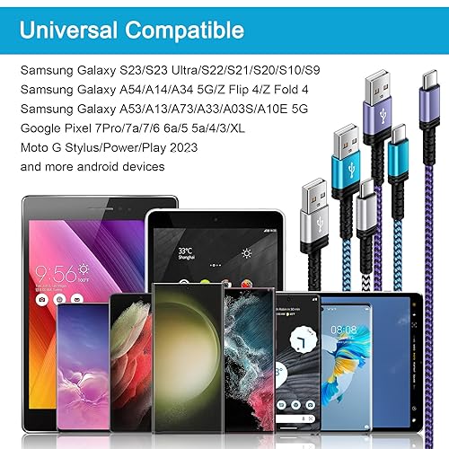 Miniatura 7 de Cable de carga rápida Samsung de 10 pies para Google Pixel 7a6a543, Galaxy S23S22A54A14A13A53Z Fold5, Moto G, paquete de 3 cables USB tipo C para