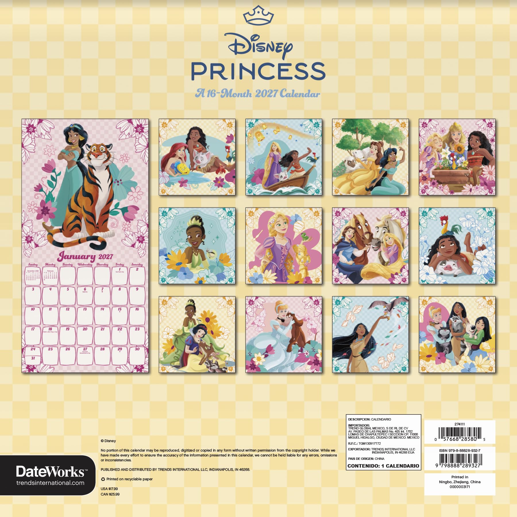 2027 Disney Princess Wall Calendar