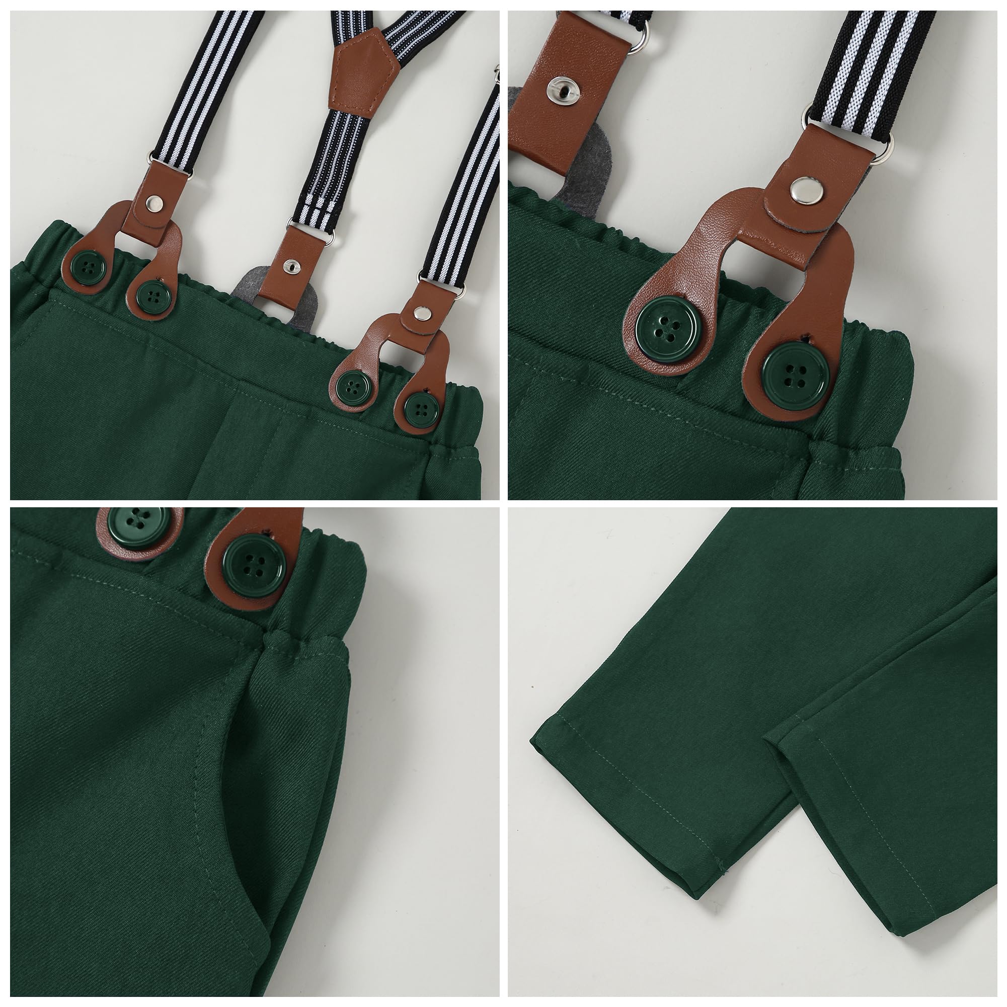 CARETOO Conjunto formal de 5 piezas de ropa para bebé niño pequeño, vestido de boda, camisa, chaleco, pajarita, pantalones con tirantes, 12M-5T