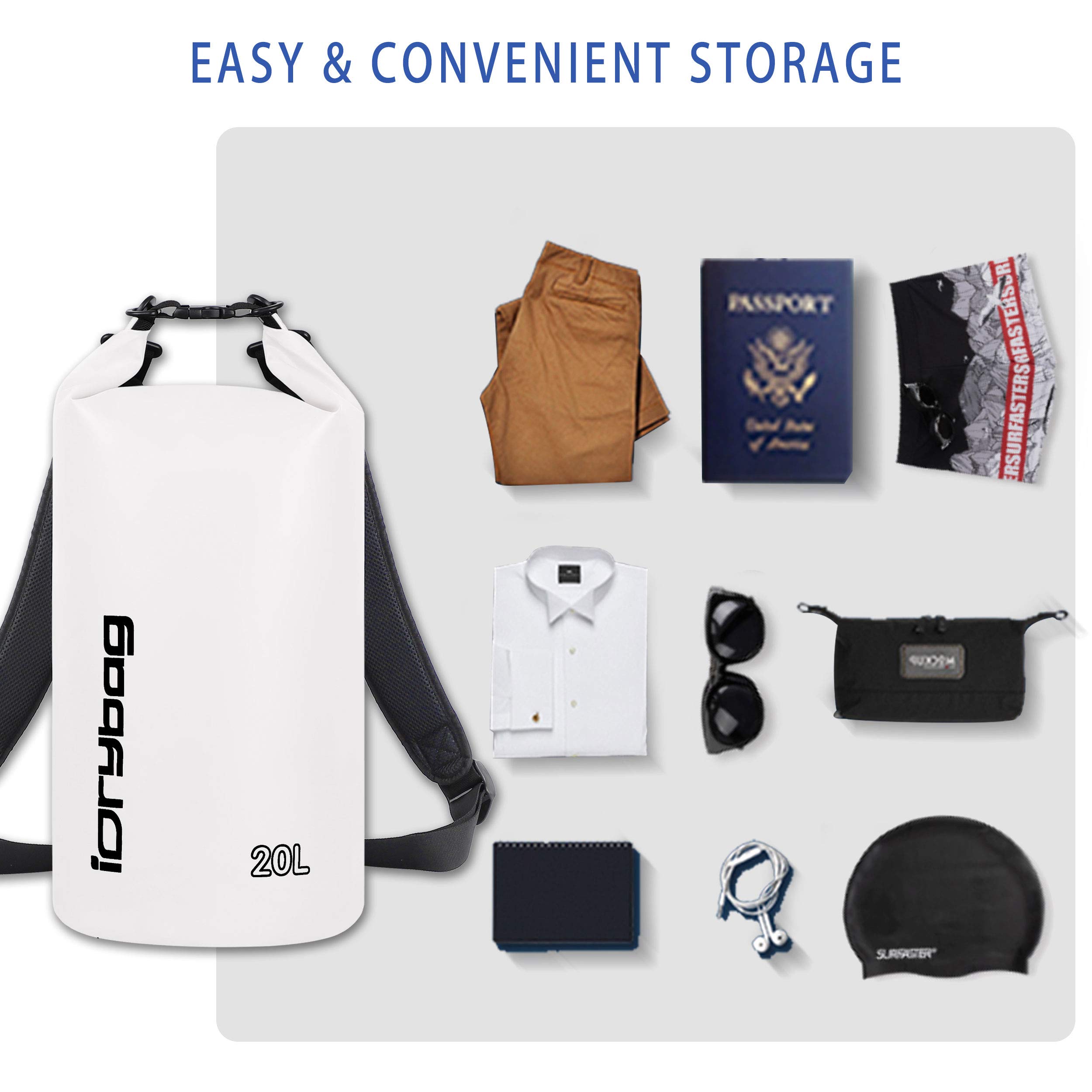 IDRYBAG Sacca Impermeabile per Kayak Impermeabili 2L/5L/10L/15L/20L/30L/40L, Sacchetto Impermeabile Piccolo che Galleggia, Sacca Impermeabile per Paddleboarding e Viaggi