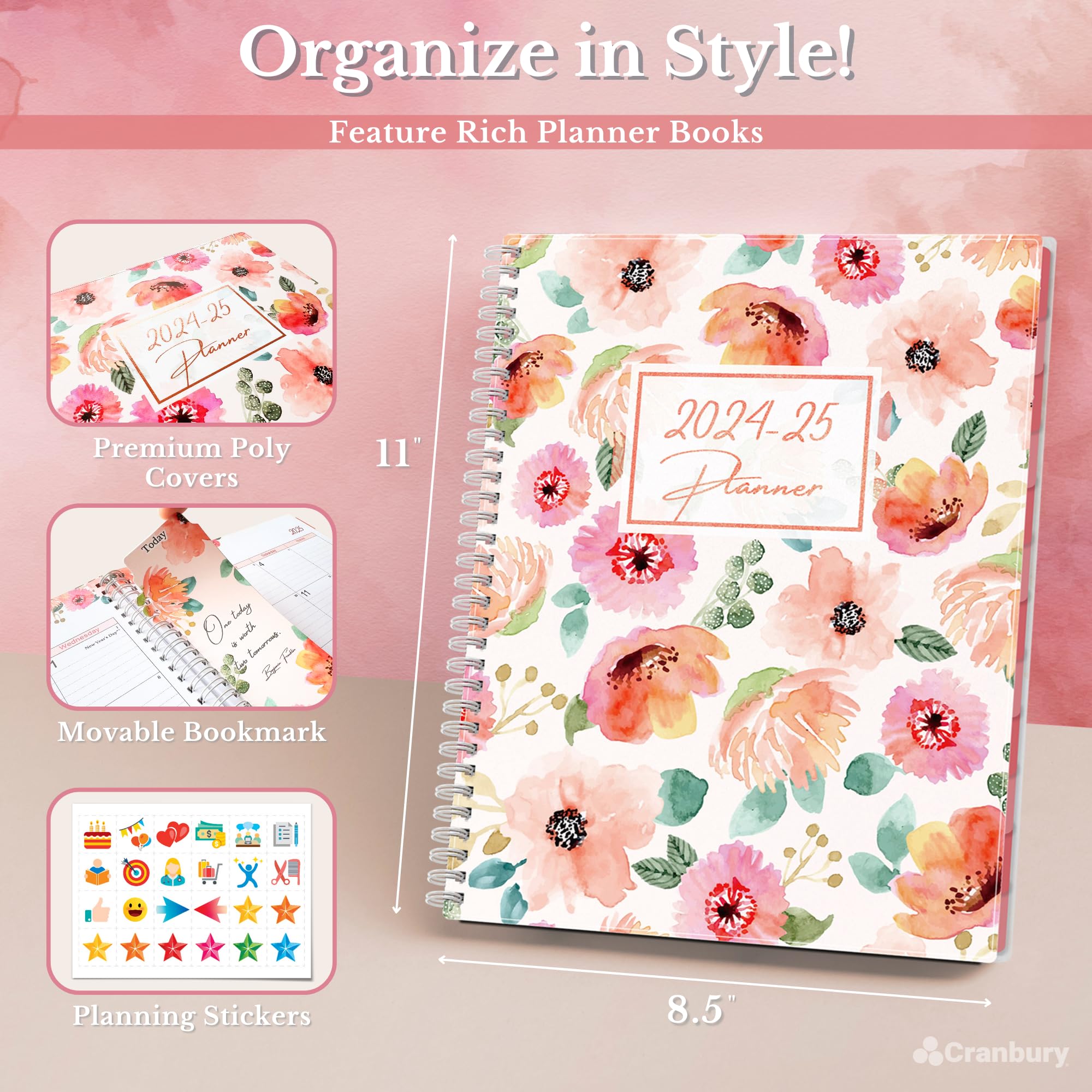 Snapklik com : CRANBURY 2024 2025 Planner Book (85x11 Floral) July