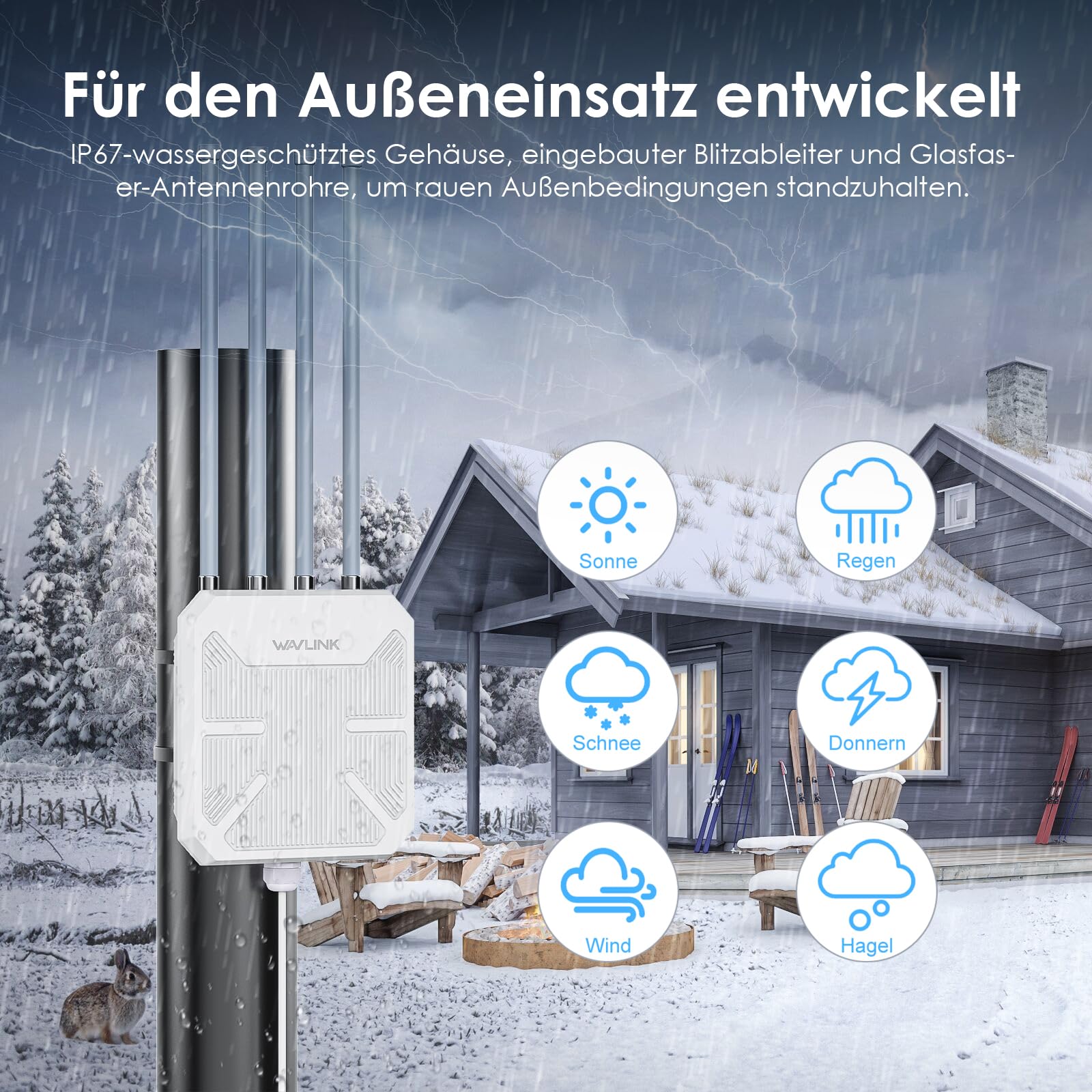 WAVLINK Outdoor WiFi 6 Mesh Verstärker - 1800Mbit/s Dual-Band (2,4G+5G) Outdoor Router & Access Point mit PoE, 4x8dBi Hochgewinn-Antennen, IP67 wetterfest, ideal für erweitertes WLAN im Außenbereich