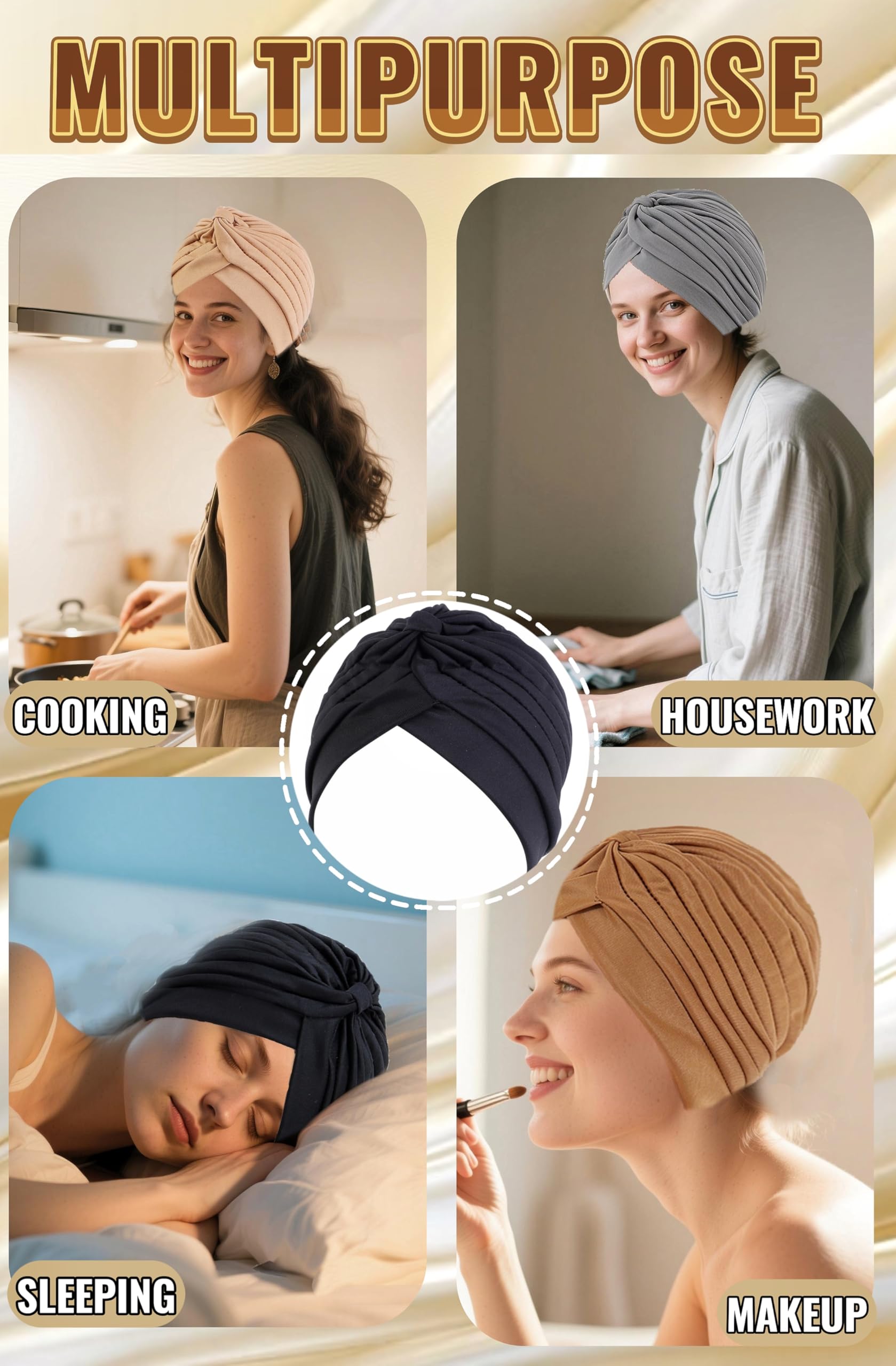 4 Pcs Foulard en Bambou pour Femme - Turban, Bonnet de Nuit, Chimio pour Perte de Cheveux, Cancer, Chimiothérapie