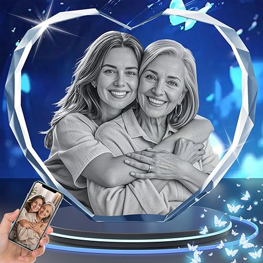 BCSTYPE 3D Crystal Photo, Personalized Christmas Gifts Idea for Women, Custom Photo Gifts for Her, Him, Mom, Dad, Men, Laser Etched Glass Pictures, Memorial, Anniversary Couples Girlfriend Gifts