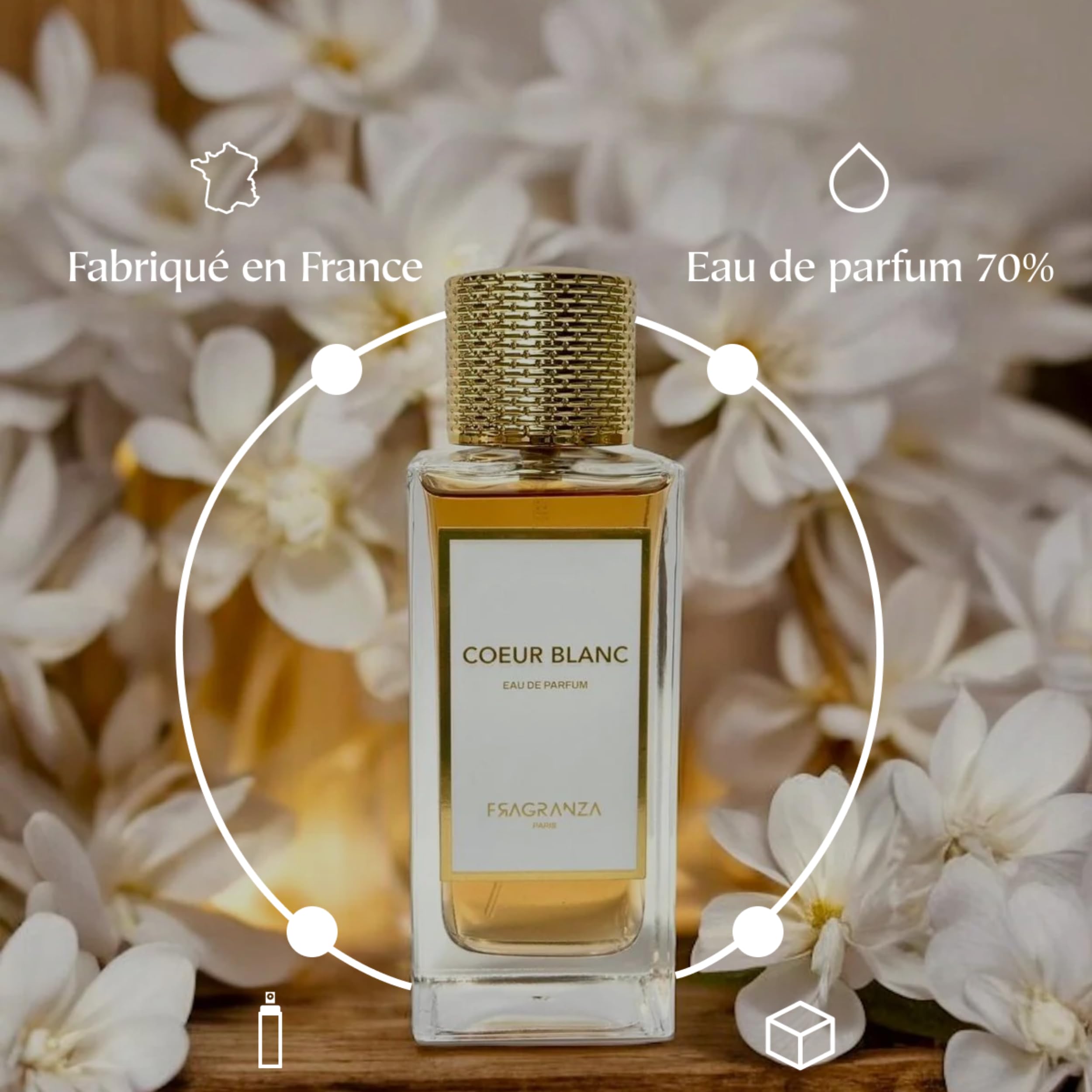 COEUR BLANC - EAU DE PARFUM UNISEXE 100ML - Coeur Blanc FRAGRANZA Paris - idée cadeau Homme & Femme - Fragrance Longue Durée - MADE iN FRANCE