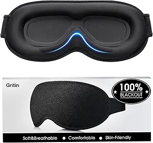 Gritin 100% Blackout Sleep Eye Mask for Women Men, Zero Pressure Sleeping Mask - Ergonomic Design 3D Cutout Eye Movement and Eyelash Friendly Night Blindfold, Ultra Soft Comfortable for Sleeping