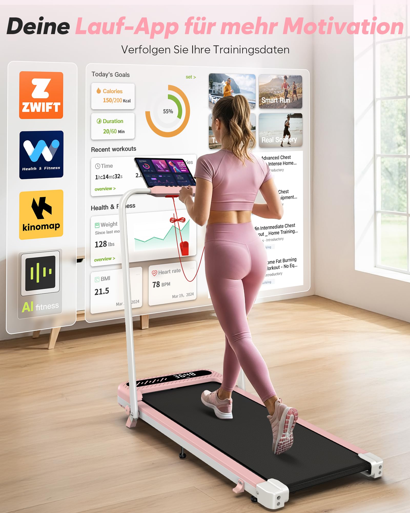 Cardirun Laufband für Zuhause Klappbar, 6 in 1 Walking Pad mit 10% Steigung | 10 km/h, 3.0PS Motor, Laufbänder mit LED-Anzeige, APP, Leise Treadmill for Home Office, 150 KG, Keine Installation