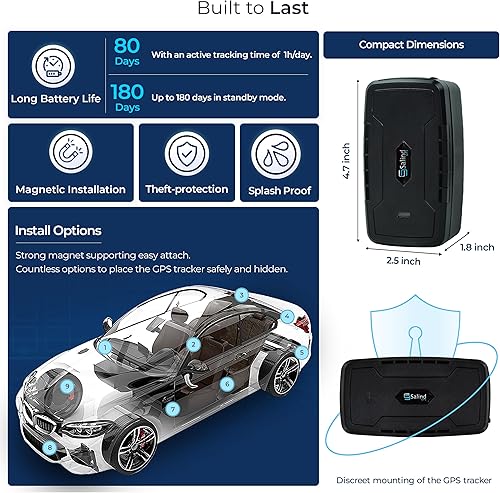 Miniatura 3 de Rastreador GPS Salind – Localizador magnético para coche y camión de servicio pesado, batería de hasta 180 días, dispositivo GPS antirrobo en tiempo