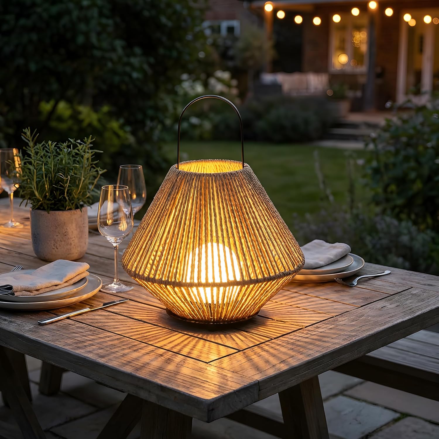 Cordless Rechargeable Handheld Rattan Lamp - Adjustable Color & Brightness Table Lamp for Indoor/Outdoor Use (Compact & Sturdy Design)