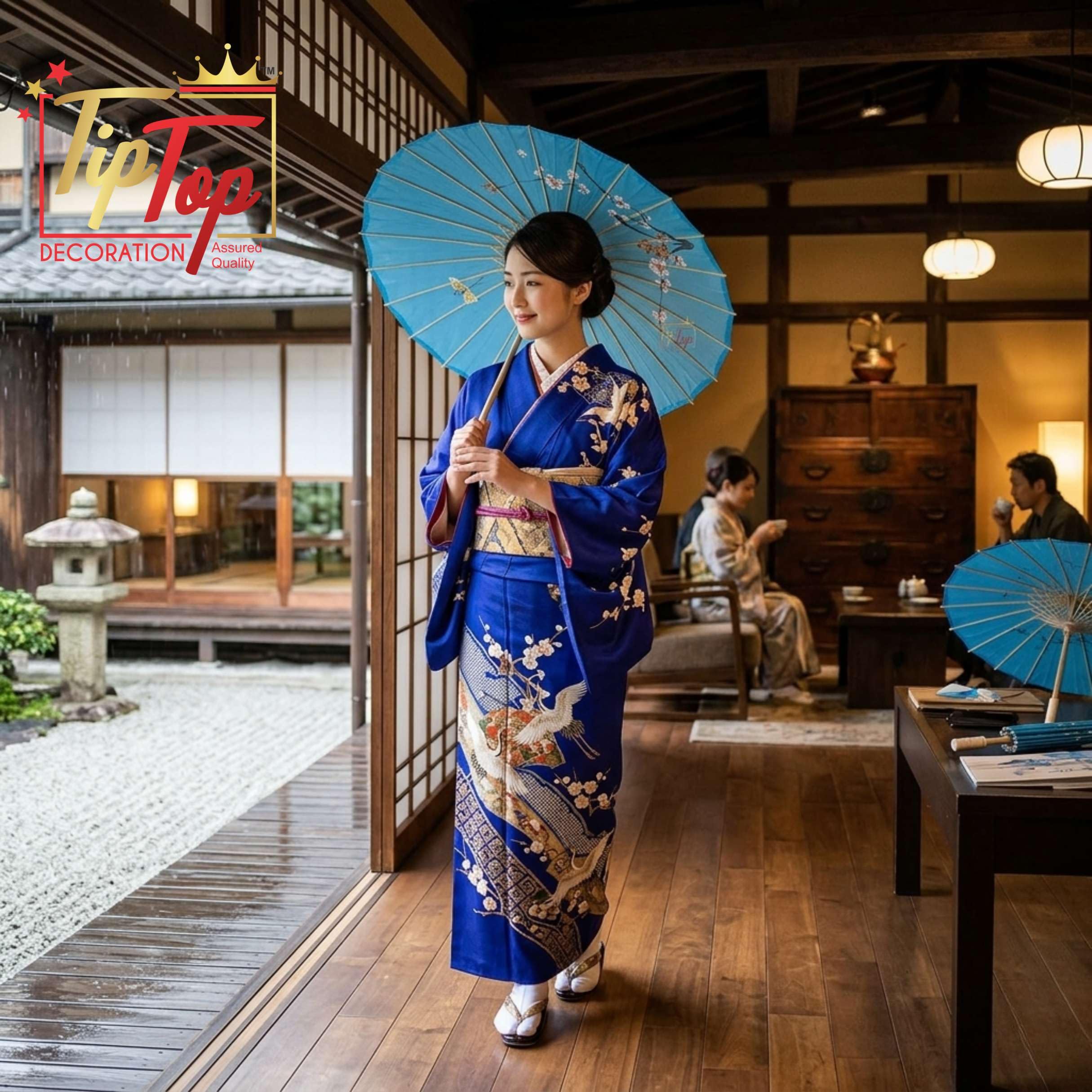 TIPTOP DECORATION Parasol Japanese Traditional Umbrella (33 Inch) (Authentic) (Handmade) (1 Piece) (Light Blue) 3