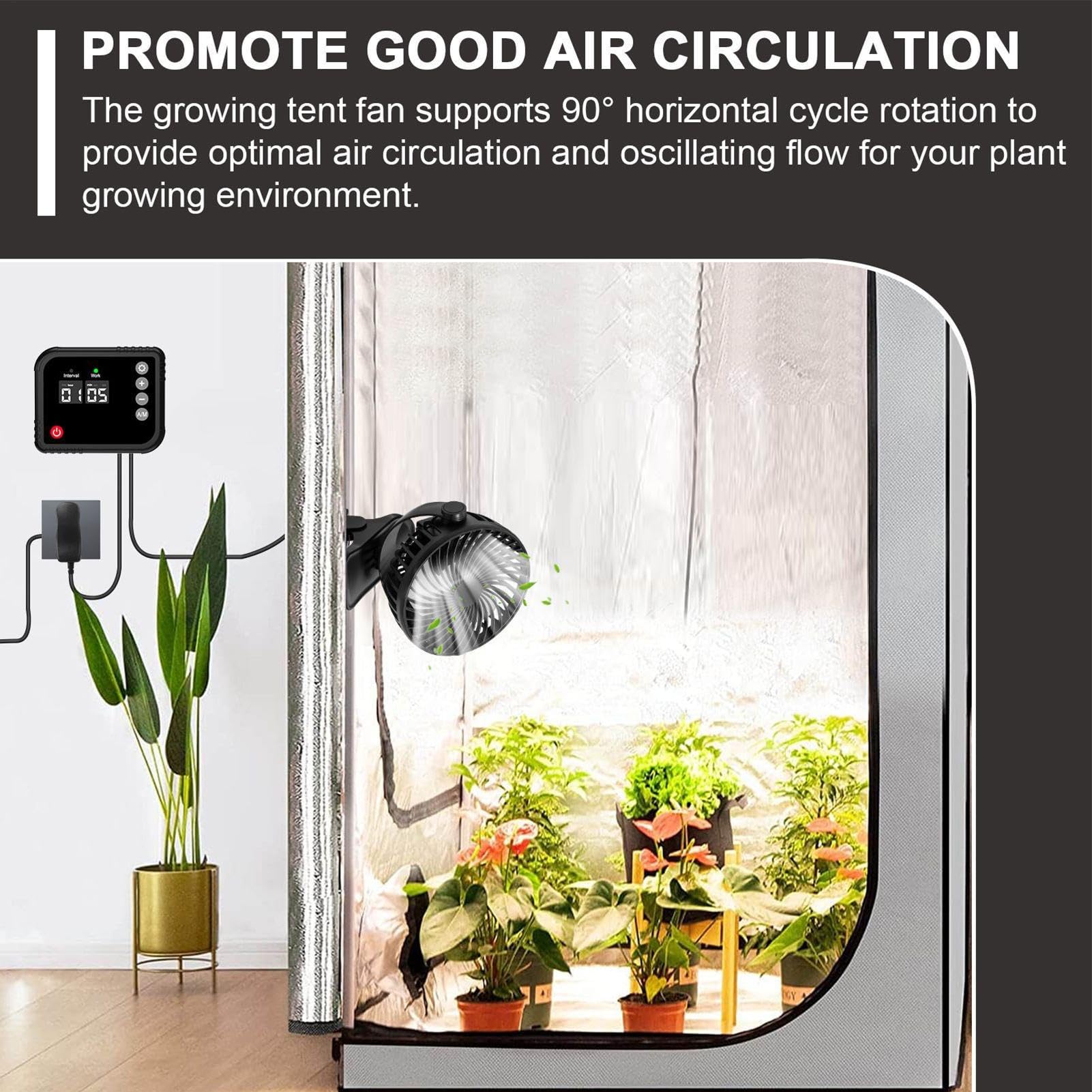 Ventilador de Planta, Ventilador De Giratoria De 360°, Dispositivo Para Intercambio Aéreo De Aves, Para Ático Cocina Garaje Invernadero Habitación Estudiante Granero Terraza Gallinero Gallinero