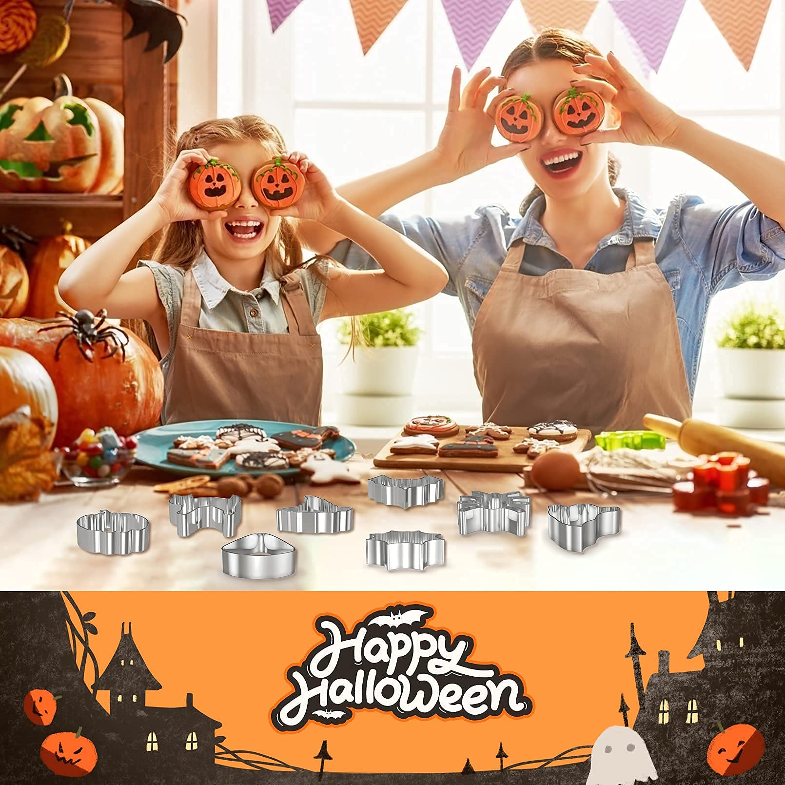 7-teiliges Halloween Ausstecher Set - Edelstahl Keksformen Kürbis Geist Fledermaus Für Backen
