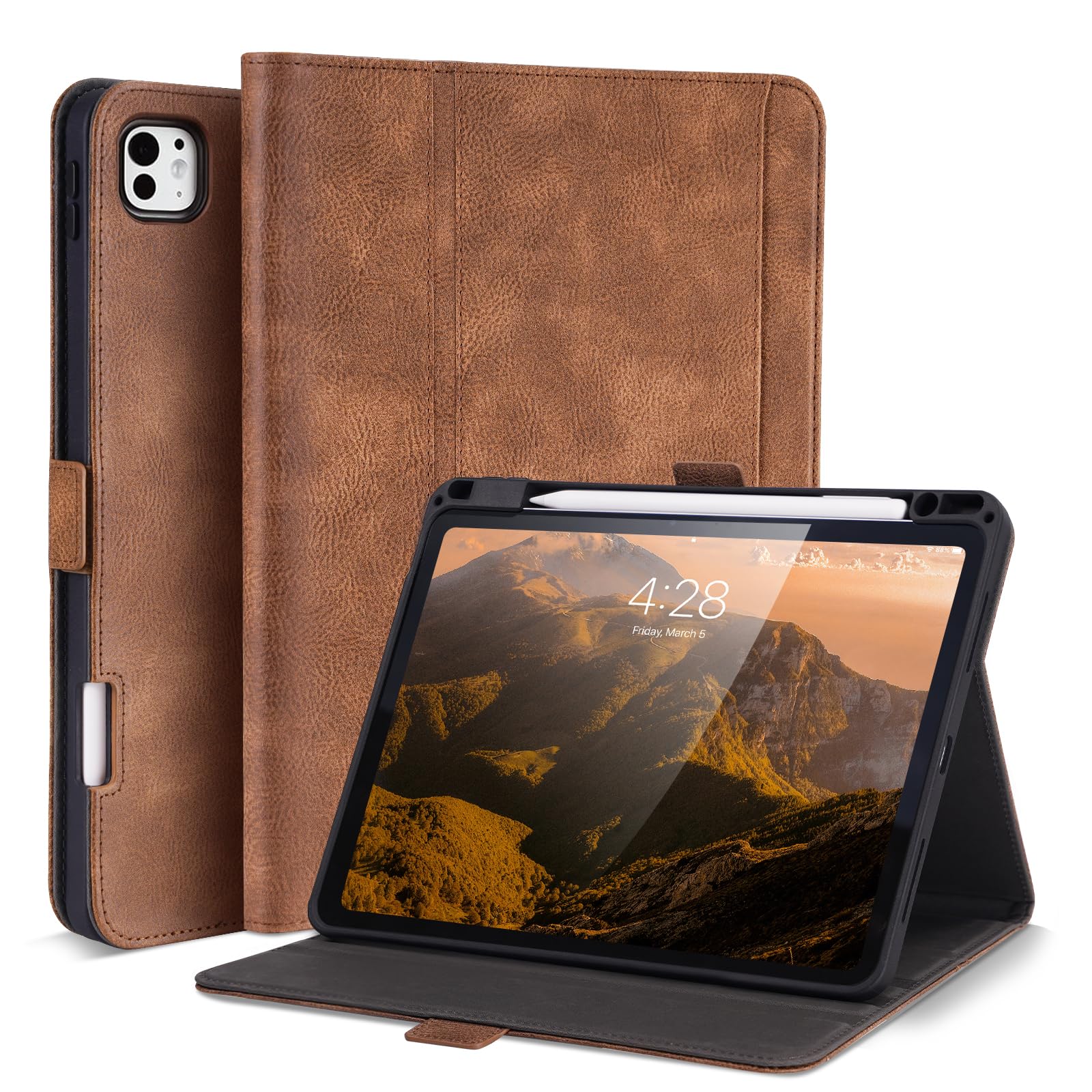 AsileCuir Handmade Case for iPad Pro 13 Inch (M5/M4) 2025/2024 with Pencil Holder Pocket,Magnetic Closure,Auto Sleep/Wake,Vegan Leather Folio