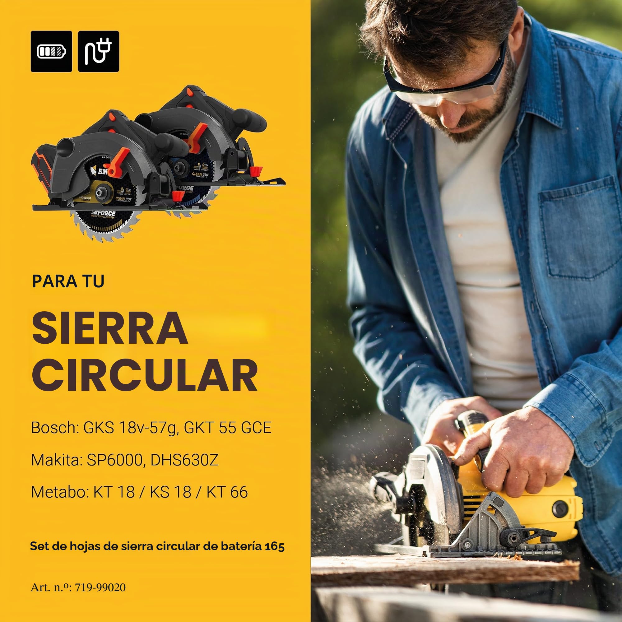 Juego de hojas de sierra circular de 165 x 20 mm con batería, compatible con Bosch GKS 18v-57g, Bosch GKT 55 GCE, Makita SP6000 - AMBOSS WERKZEUGE® Juego de hojas de sierra de 165x20 mm
