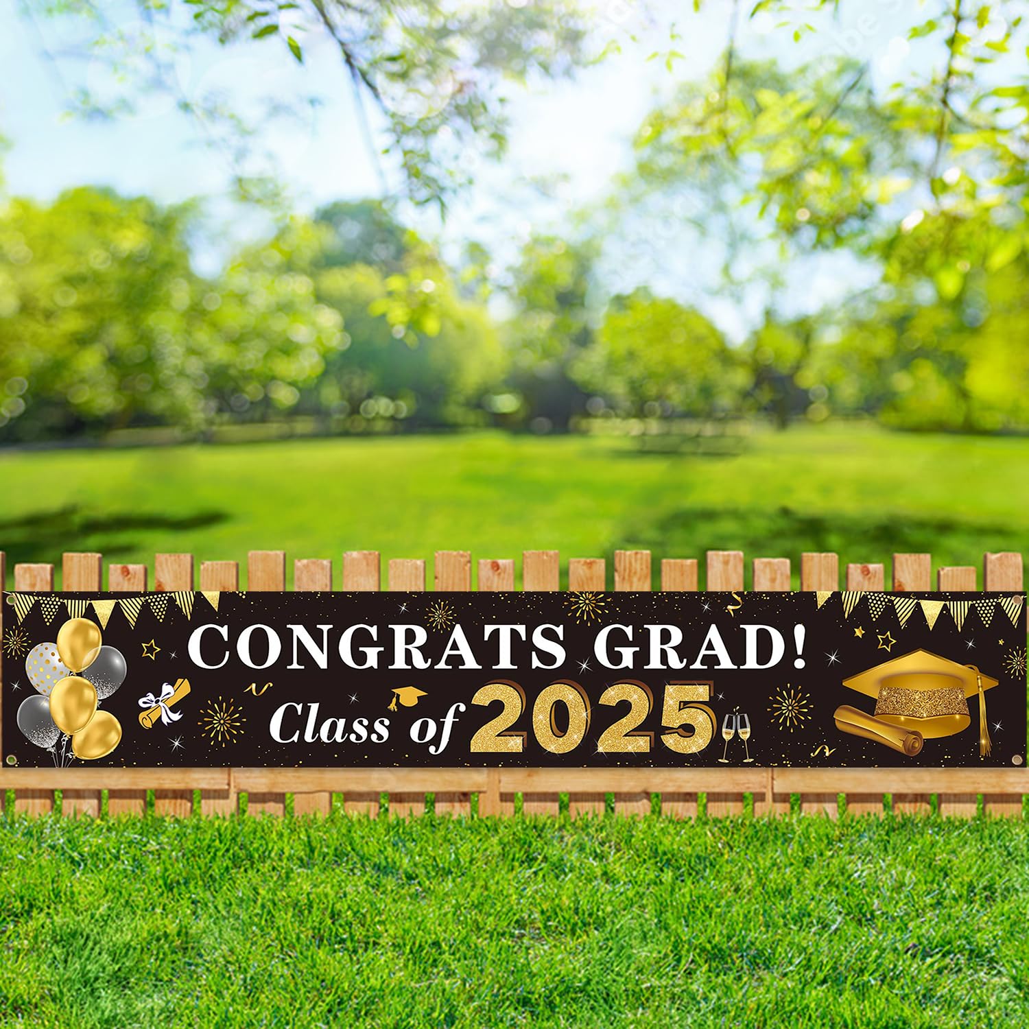 Banner Formatura 2025 - Parabéns Formando Dourado E Preto 210x40cm