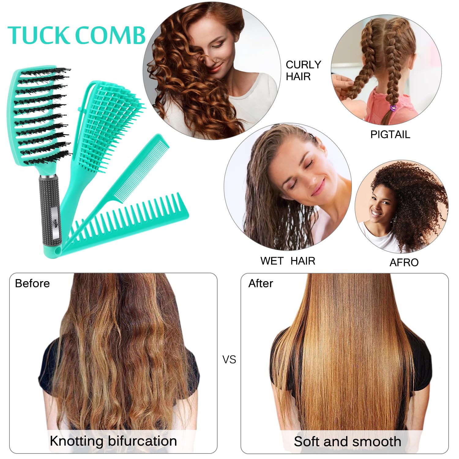 Set di 4 pennelli districanti per capelli afro americani/africani, testurizzati da 3a a 4C, crespi, ondulati, ricci, ondulati, bagnati, secchi, olii, spessi, lunghi, districanti per bellissimi ricci