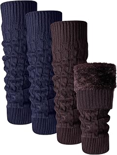 2 Pairs Winter Fleece Lined Leg Warmers for Women Warm Long Boot Socks Knit Thick Calf Warmers for Skating Walking