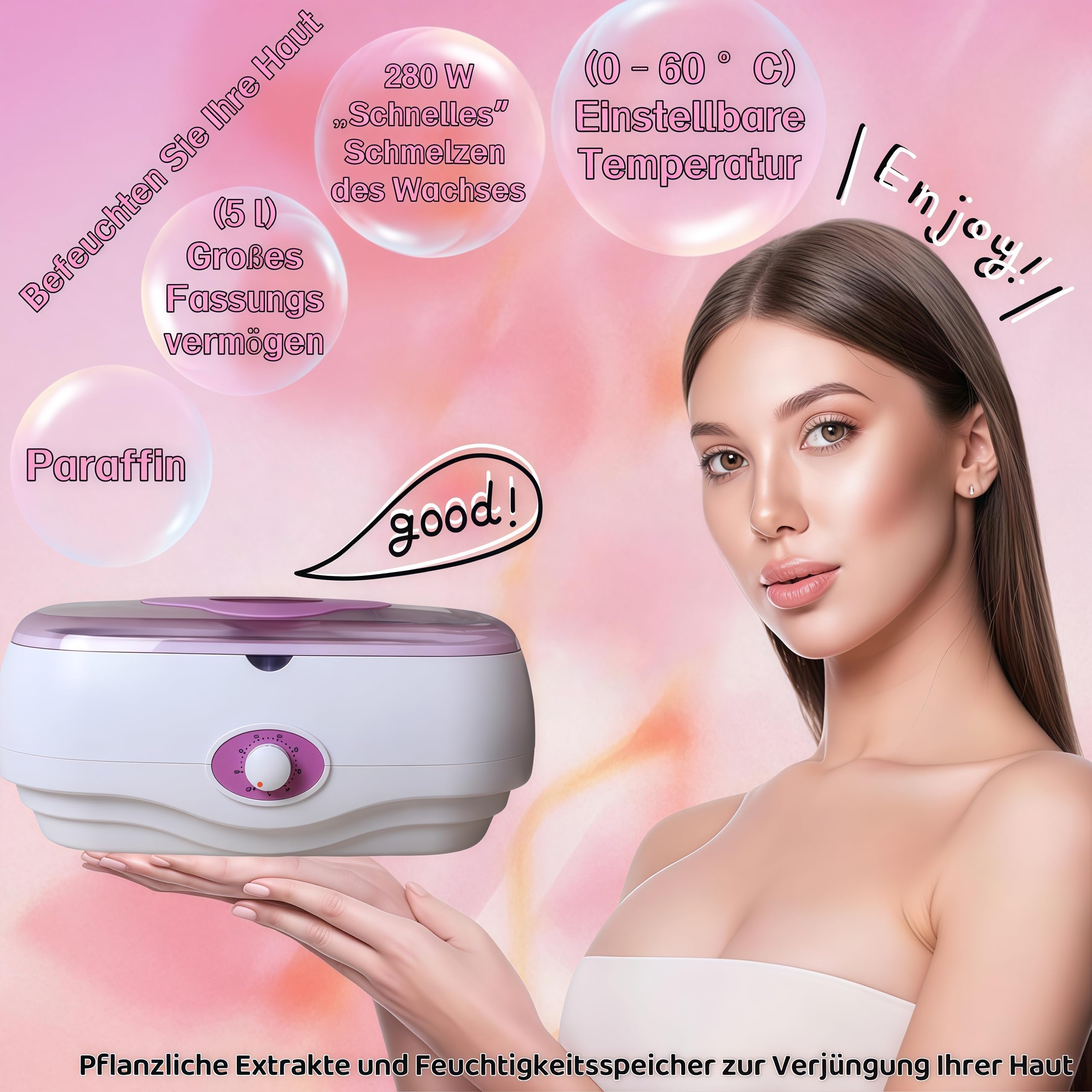 Bain de Paraffine Electrique 5L - Bain de Cire pour Mains et Pieds, Soulagement Douleurs Musculaires, Hydratation Peau Sèche