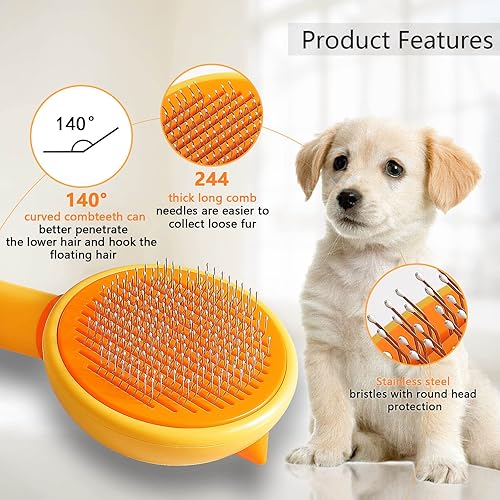Miniatura 2 de Cepillo para gatos para desprendimiento, cepillos de aseo de gatos para perros y gatos, cepillo deslizante autolimpiante para pelo largo o corto,