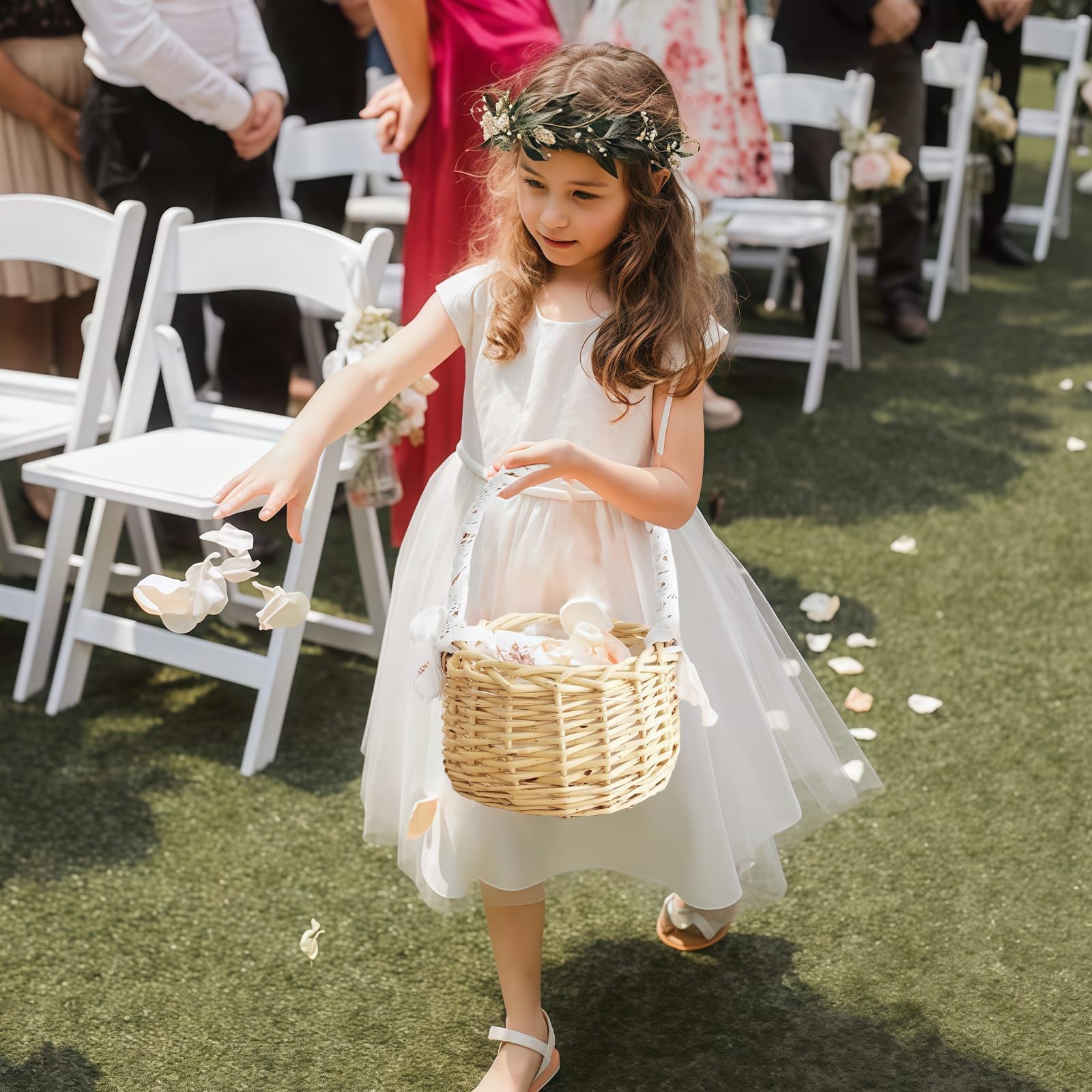 Set di 2 cestini per fiori da sposa con manico, mini cesto di fiori intrecciato, cesto pasquale con manico, piccolo cesto di vimini intrecciato con manico, per feste, festival