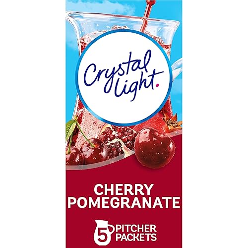 Crystal Light - Mezcla de bebida en polvo sabor natural a granada y cereza en sobres baja en calorías y sin azúcar 60 sobres para jarras