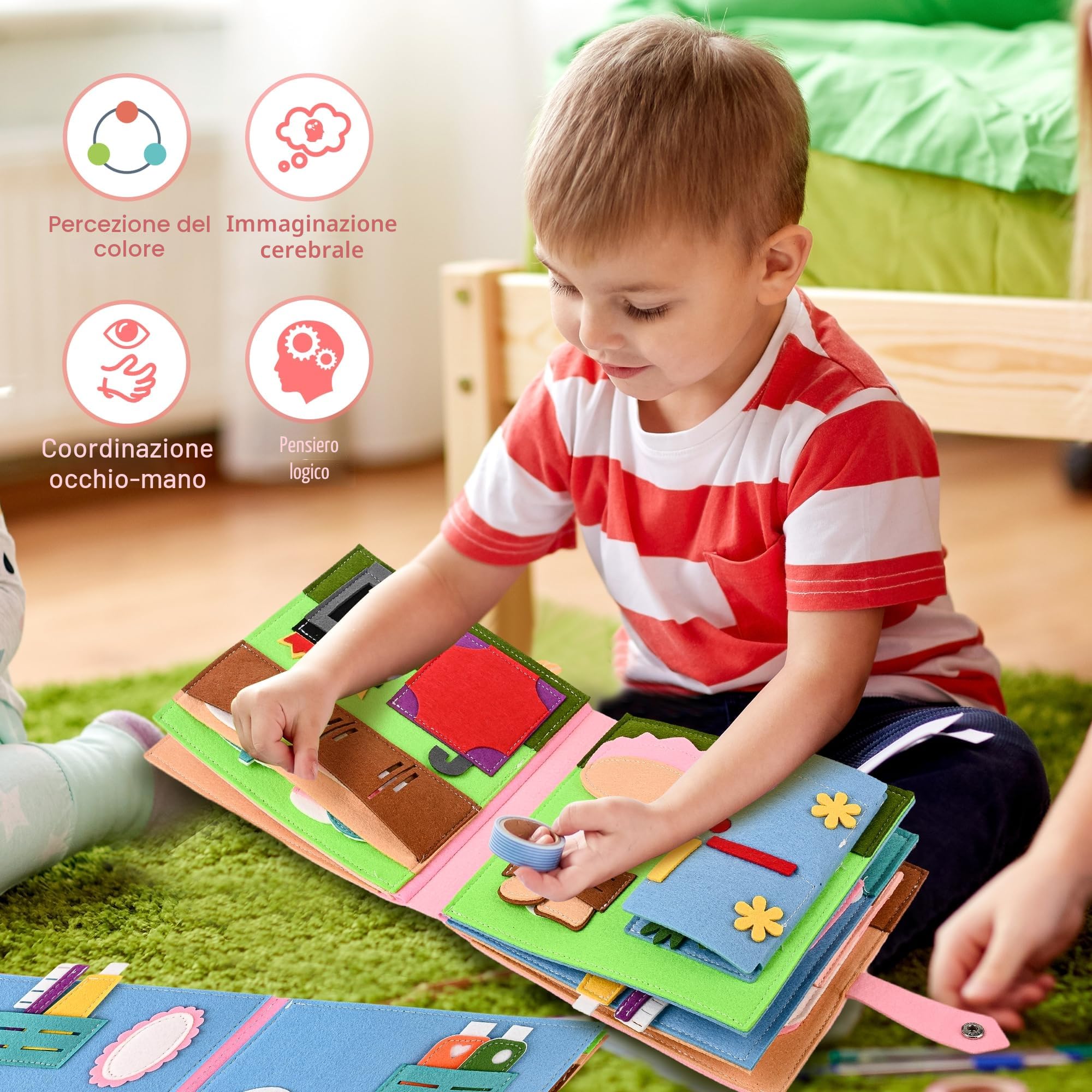 Quiet Book A partire da 1 anno 2 anni | Libri per bambini in tessuto morbido apprendimento precoce abilità di vita giocattoli educativi Montessori regalo per ragazze ragazzi, NC-8