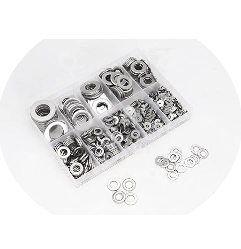 Miniatura 3 de cSeao 9 tamaños 1000 piezas M2 M2.5 M3 M4 M5 M6 M8 M10 M12 Kit surtido de arandelas planas, junta plana, arandelas de bloqueo de guardabarros, acero