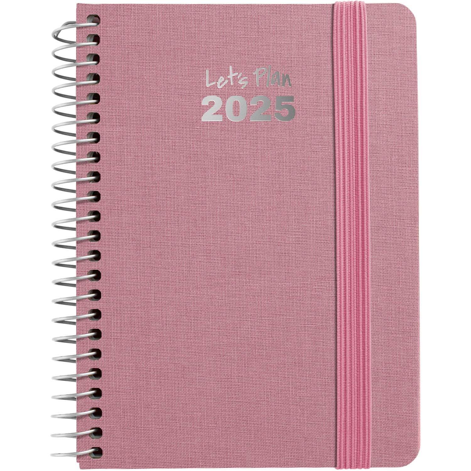Grafoplas | Week to View Diary 2025 a6 | Fancy Model | Pastel Pink | Spanish | Spiral | Hard Cover Lined Fabric | Elastic Closure | January to December | Includes Stickers Icons and Messages | FSC