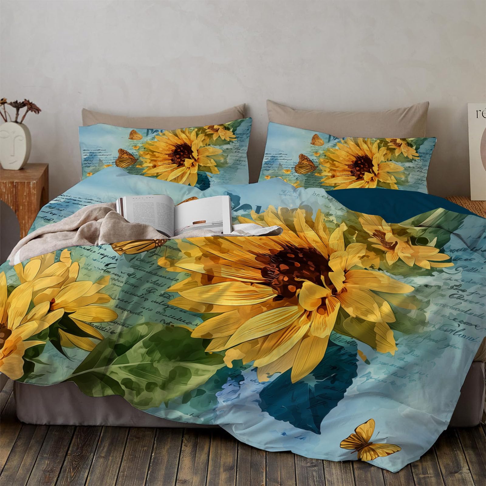 Housse couette en microfibre haut de gamme au design artistique floral rétro