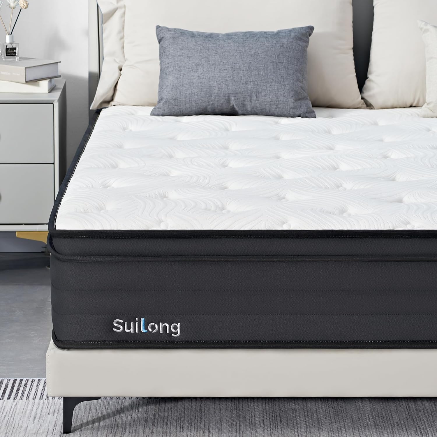 SUI LONG Queen Mattress, 12 Inch Hybrid Medium Firm Mattress Infused