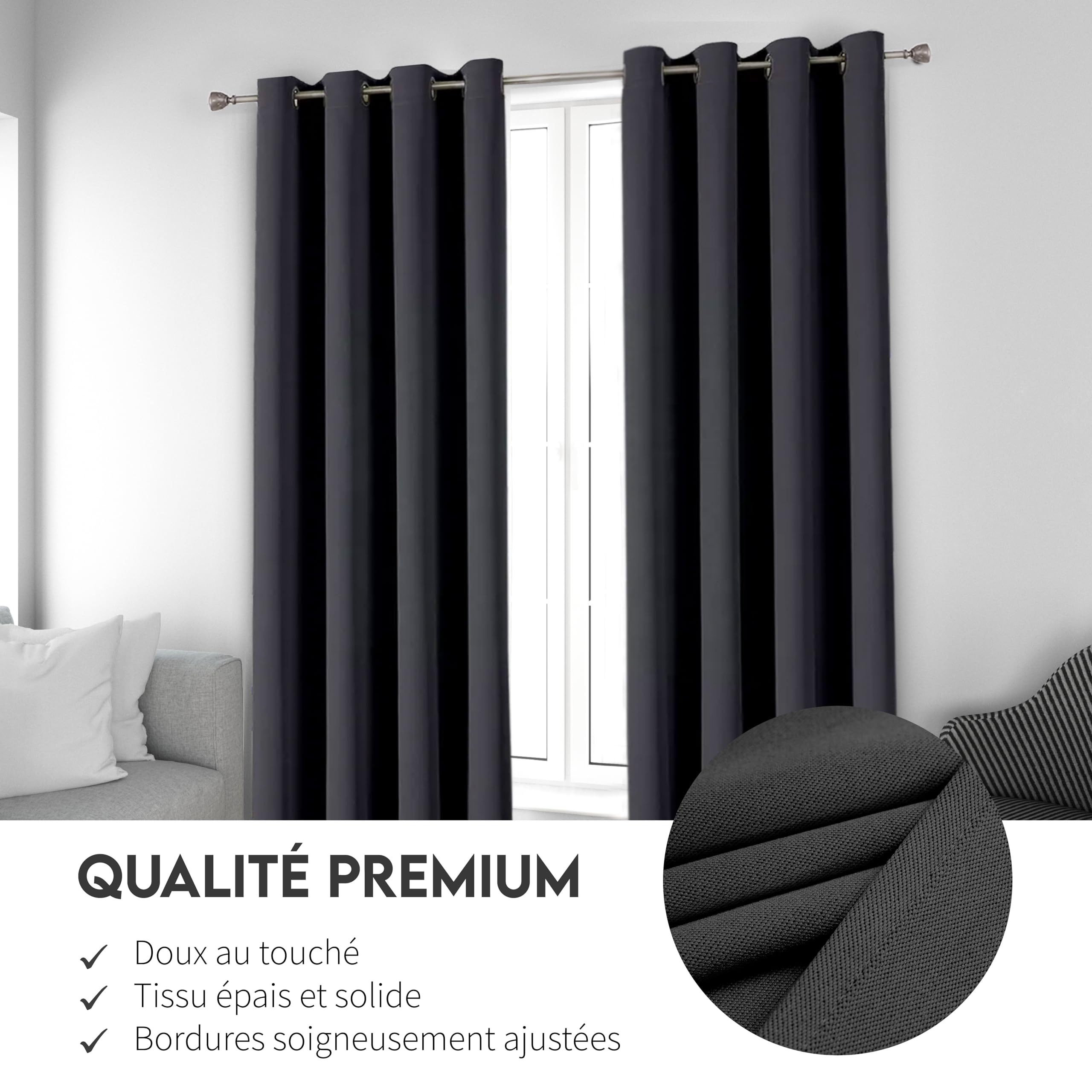 Cozy Habitat - 2 Premium & Thermal Insulated Blackout Curtains - 135 x 220 cm - Anthracite Colour - Extra Thick - 340 g/m² - Image 2