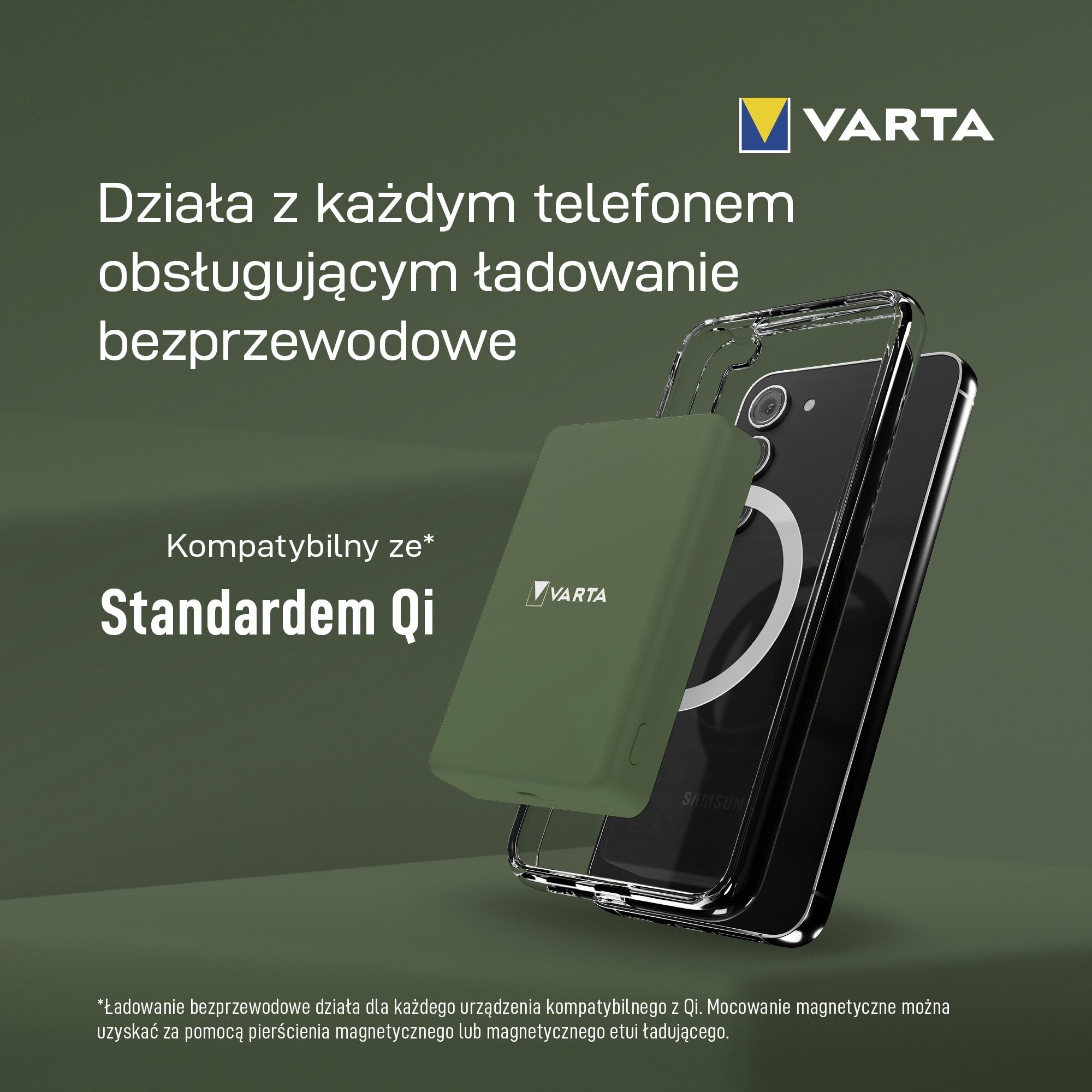 VARTA Power Bank 5.000mAh, magnetyczna bezprzewodowa powerbanka, Mag Pro Power on Demand, 7,5W, ładowarka z portem USB Typ C, kompatybilna z MagSafe i standardem Qi (iPhones i Android), zielony